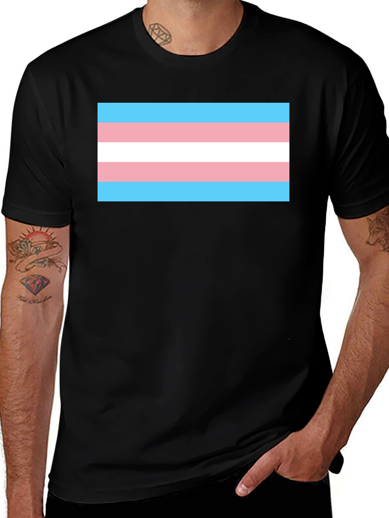 Variant 30 of Transgender Pride Flag T-Shirt - Black Tee