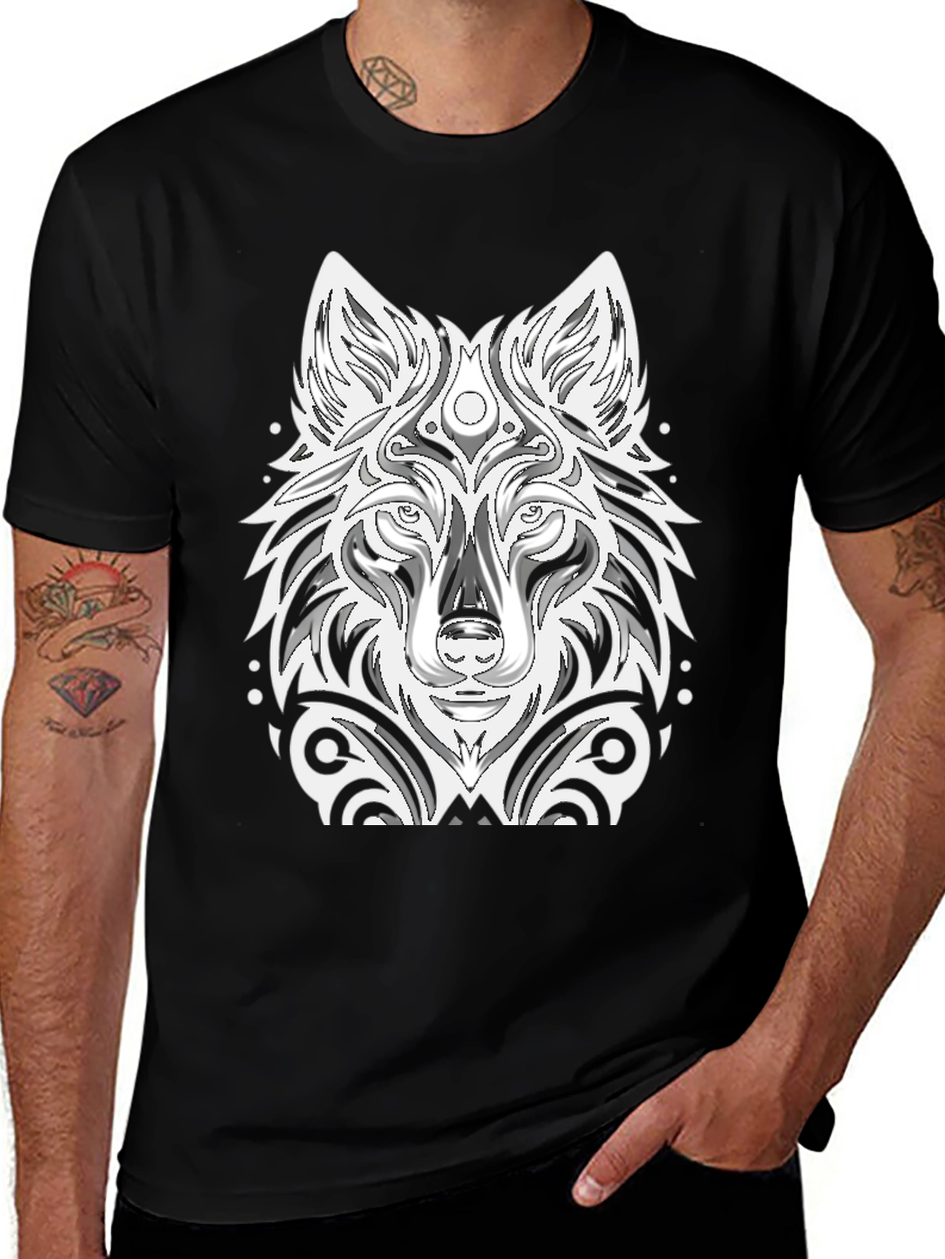 Variant 2 of Tribal Wolf Graphic Tee - Black