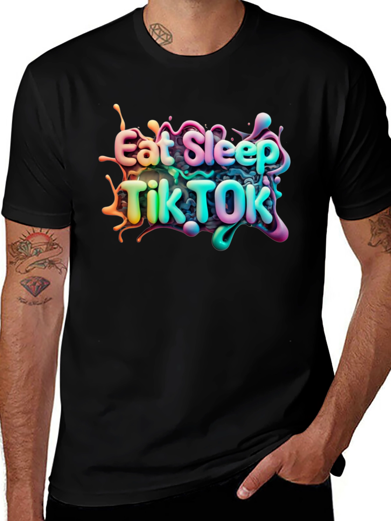 Eat Sleep TikTok T-Shirt Black Crew Neck Unisex
