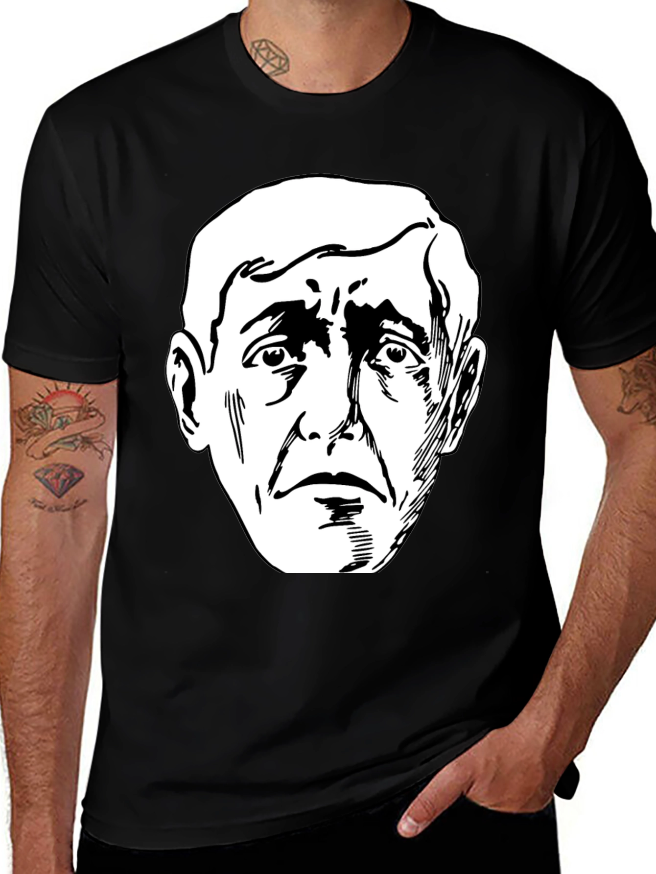 Variant 25 of Sad Man Graphic Tee - Classic Black T-Shirt