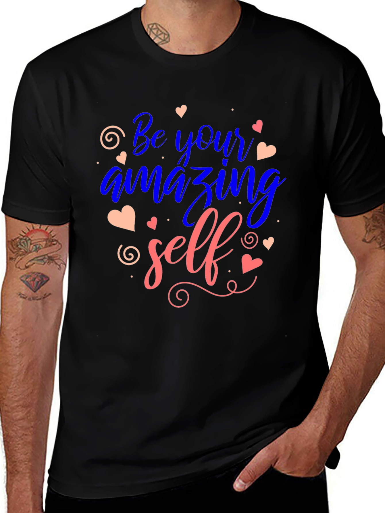 Variant 6 of Be Your Amazing Self Graphic Tee - Black Cotton T-Shirt