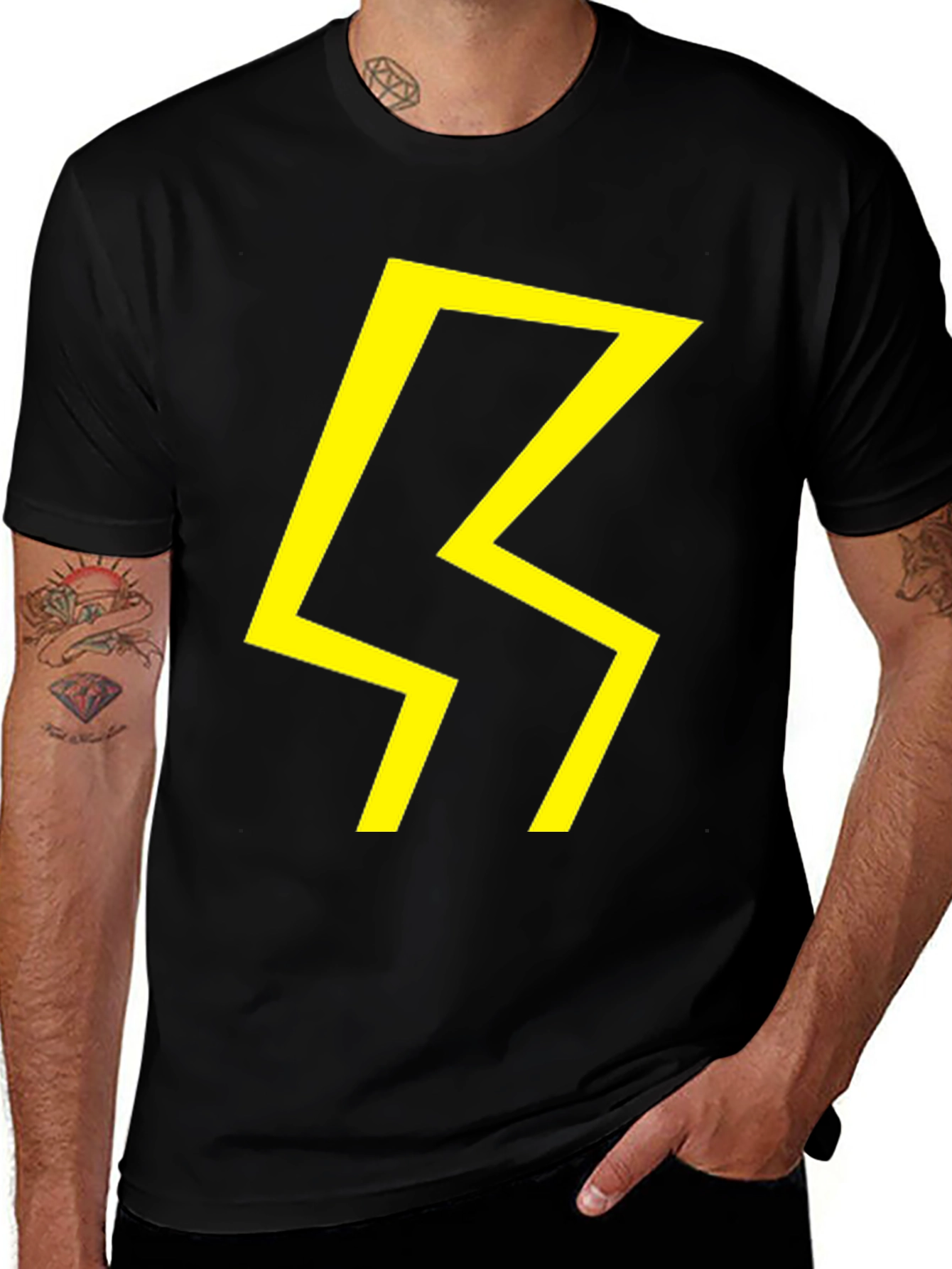 Variant 22 of Bold Graphic Tee - Yellow Lightning Bolt on Black