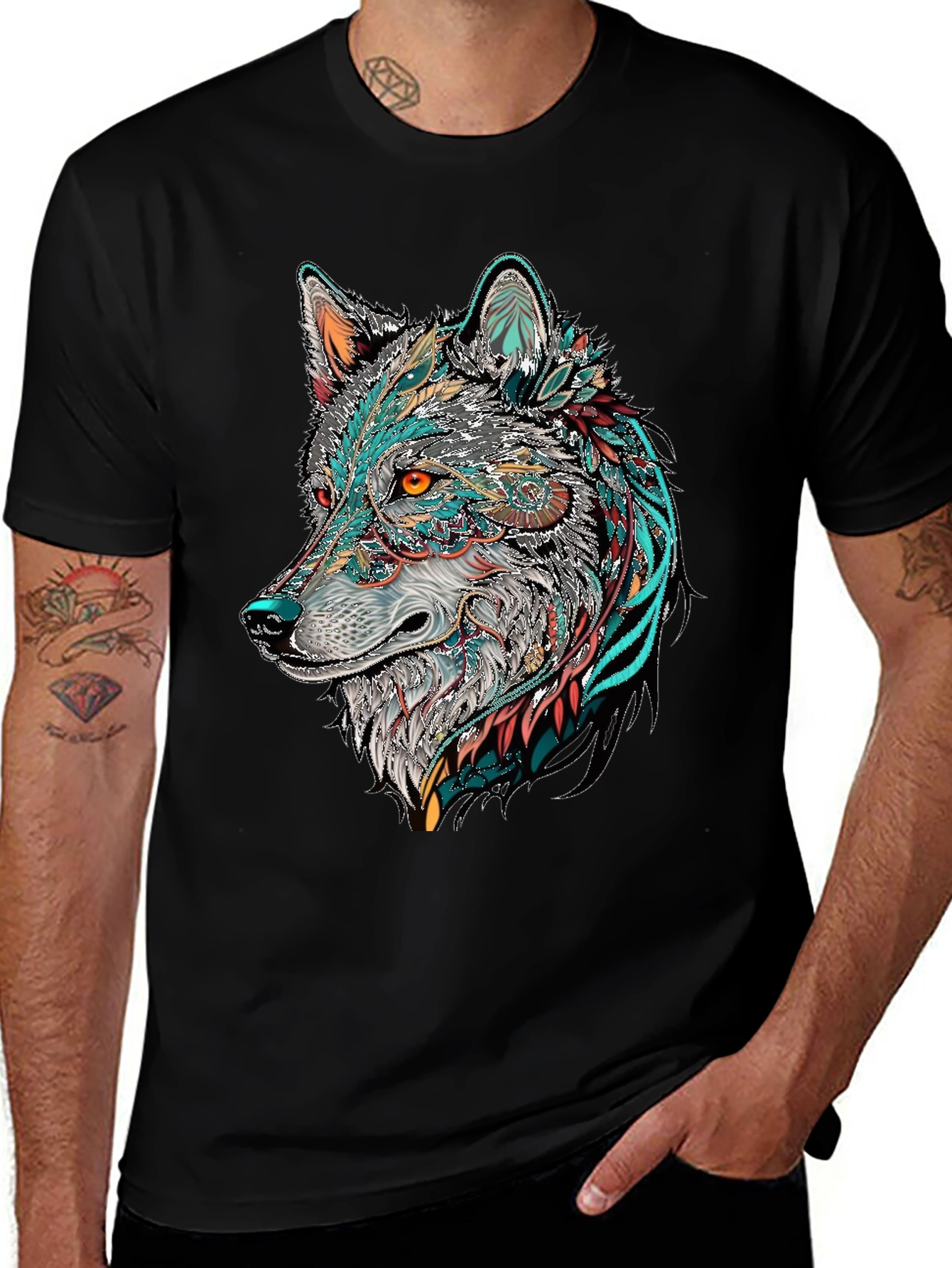 Variant 9 of Wolf Graphic Print Black T-Shirt