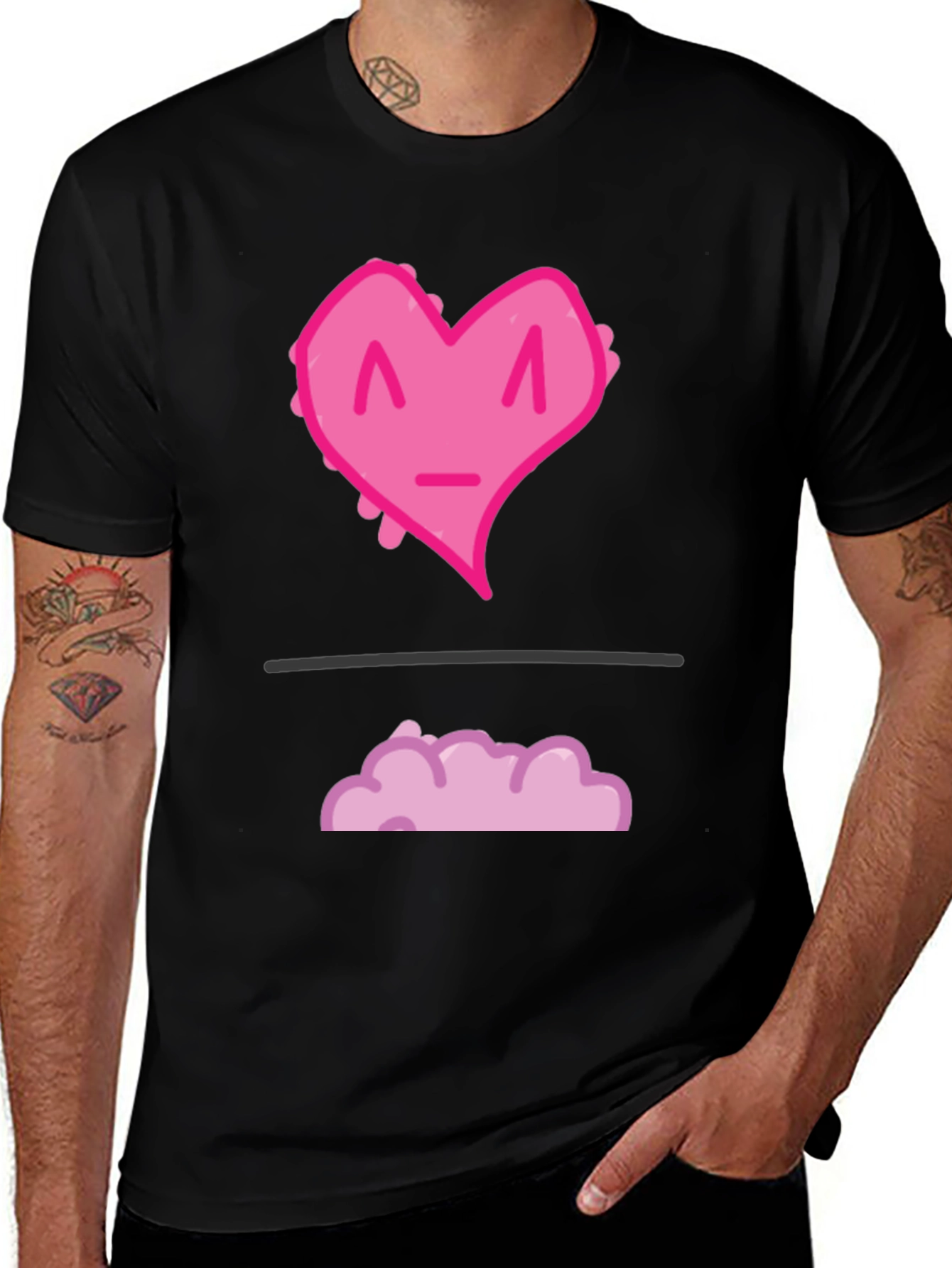 Black Funny Pink Heart Graphic T-Shirt - Black Casual Tee main image