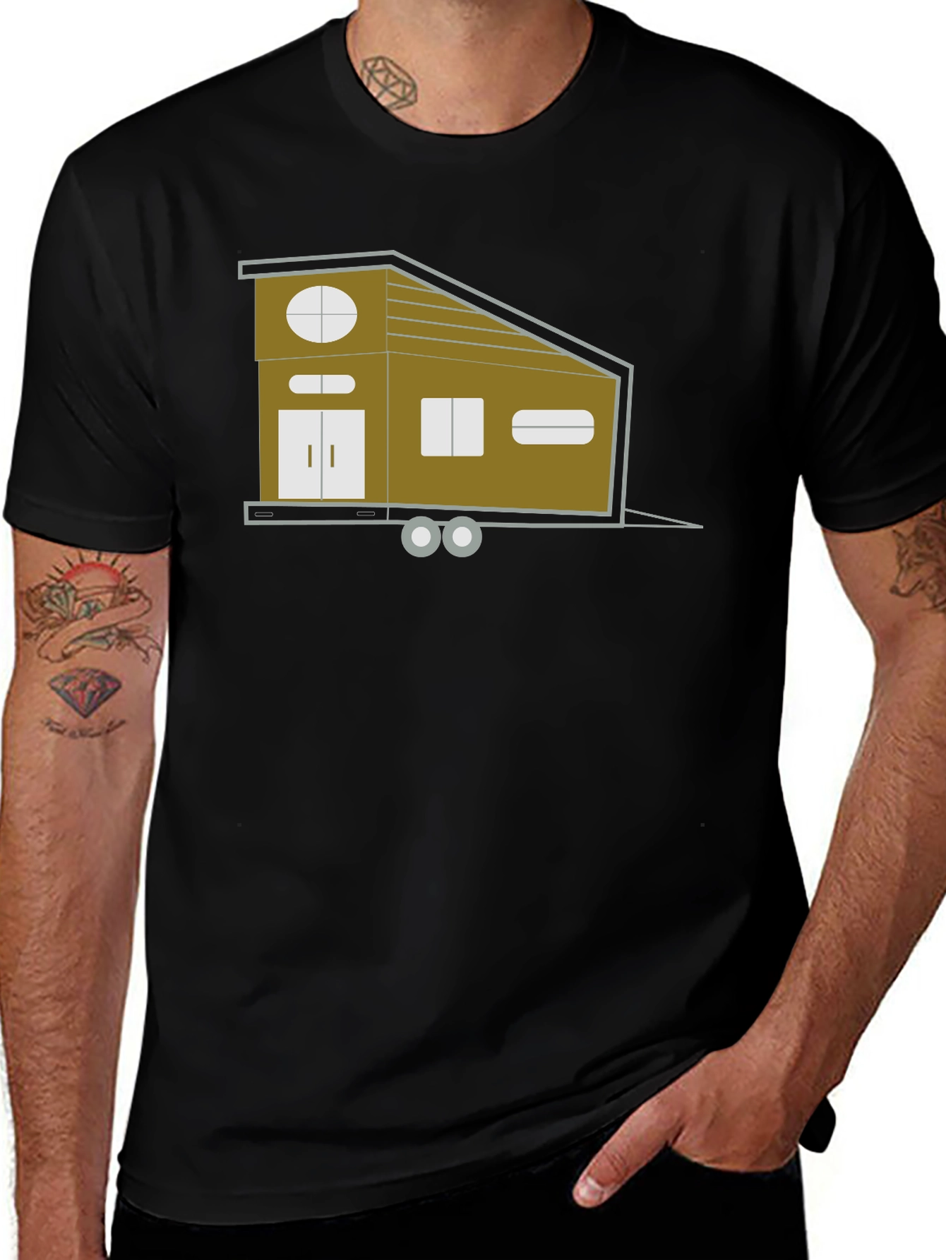 Variant 6 of Modern Tiny House Graphic Tee - Black Cotton Blend