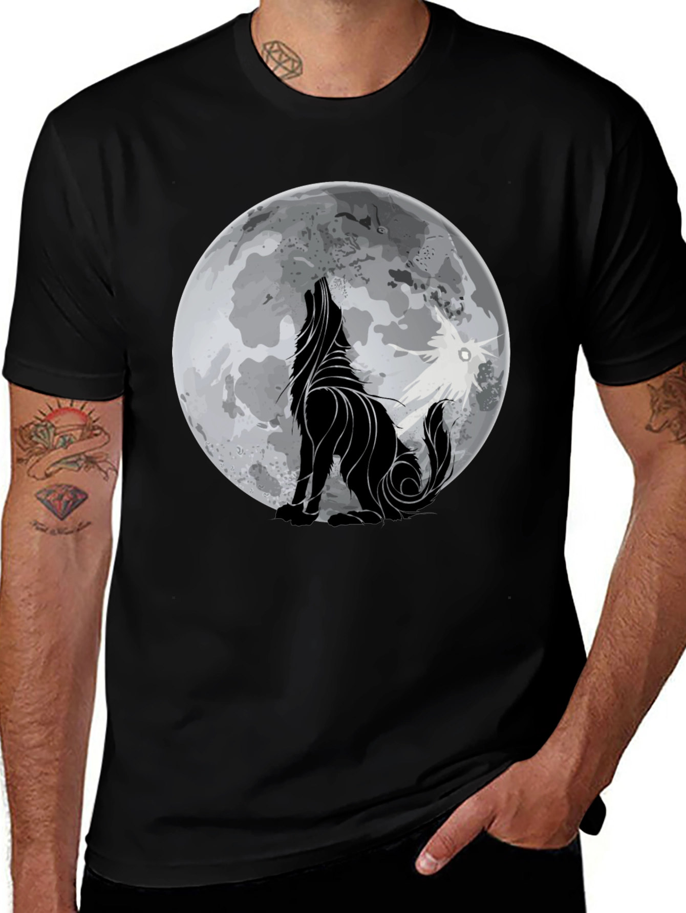 Variant 11 of Wolf Moon Graphic Tee - Black Cotton T-Shirt