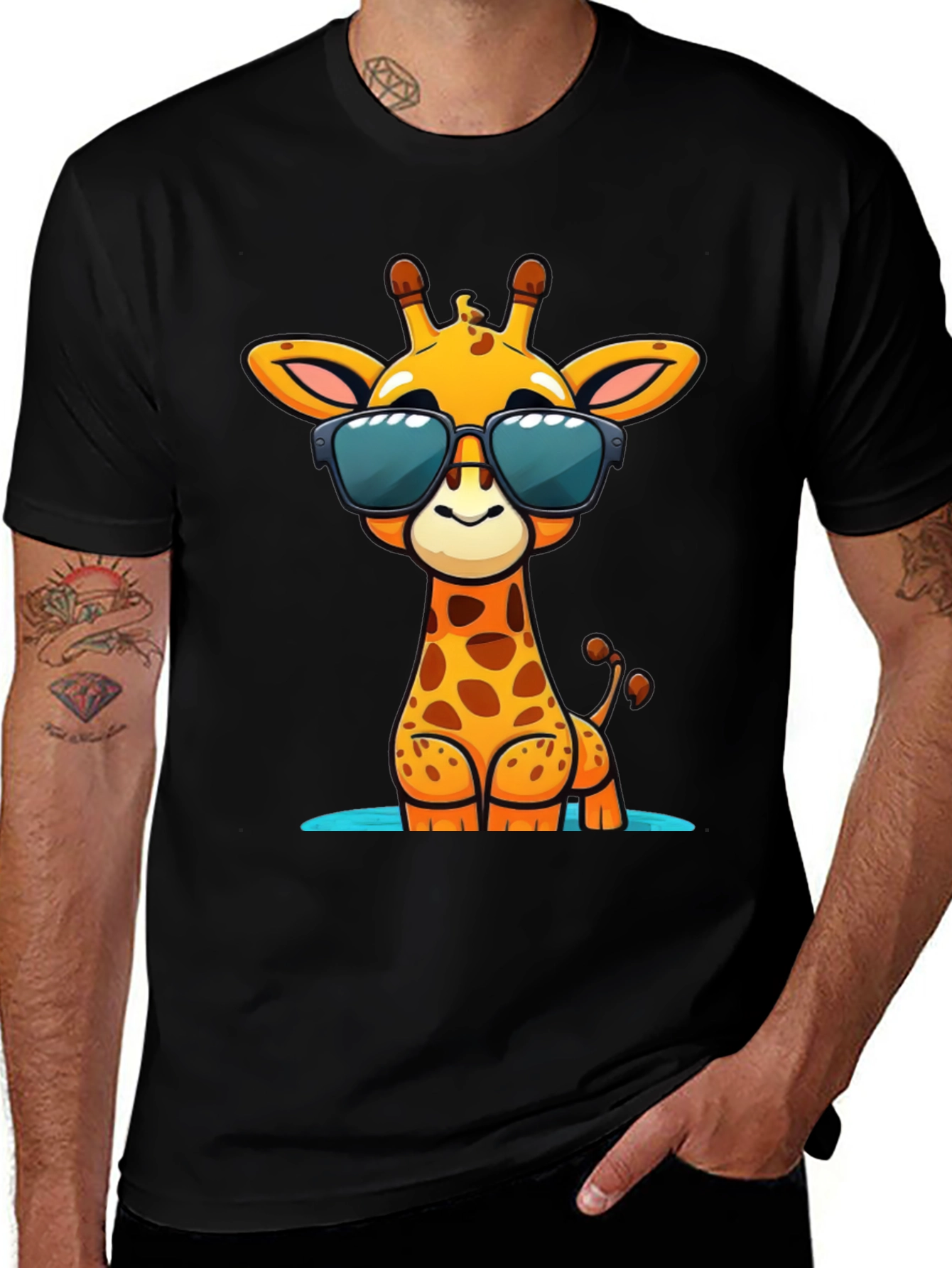 Variant 25 of Cool Giraffe Graphic Tee - Black Cotton Shirt