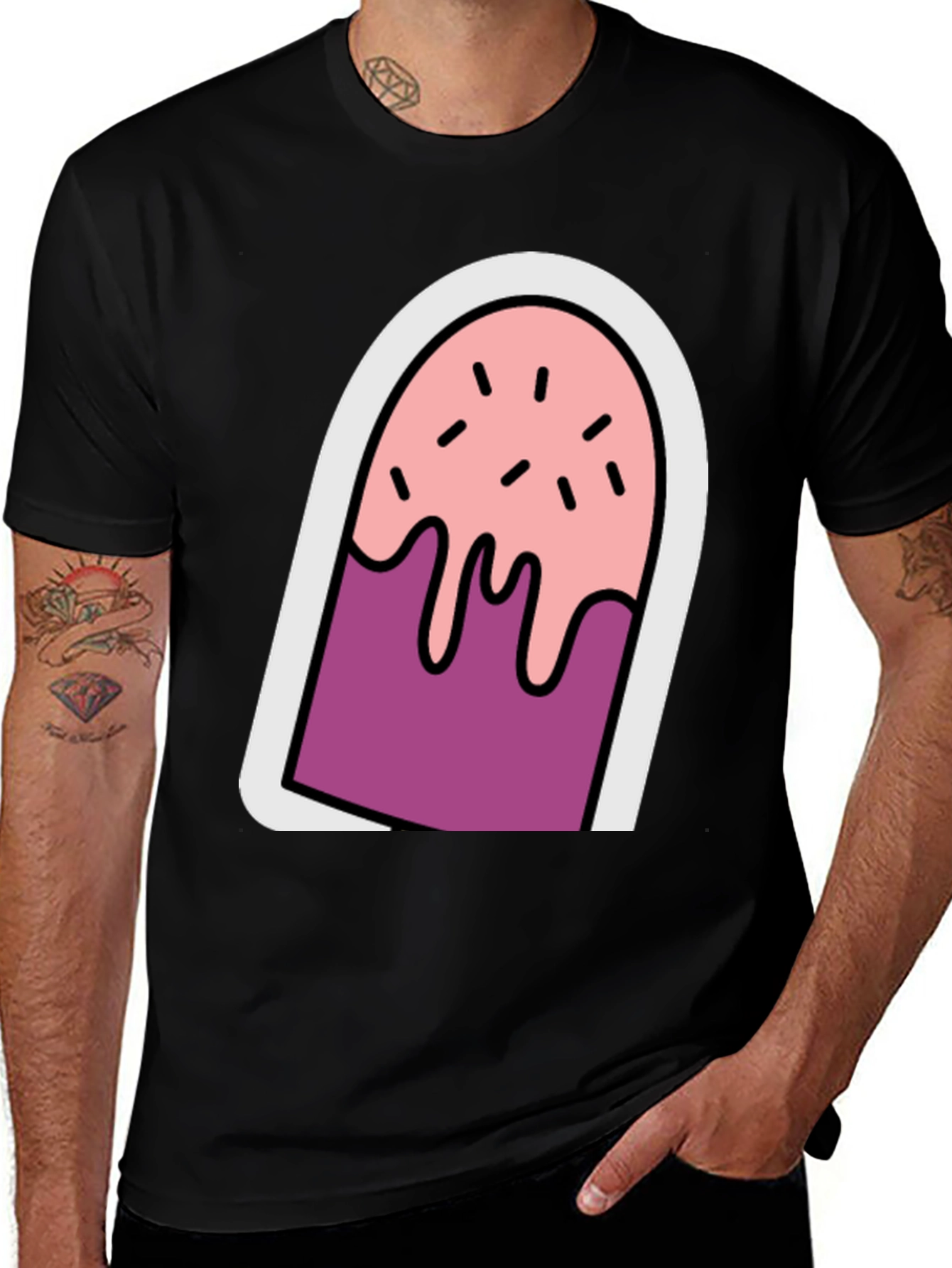 Variant 27 of Cartoon Popsicle Graphic Tee - Black Cotton Casual