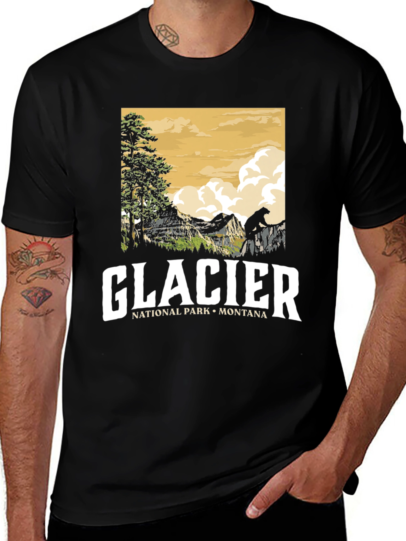 Glacier National Park Montana Black T-Shirt