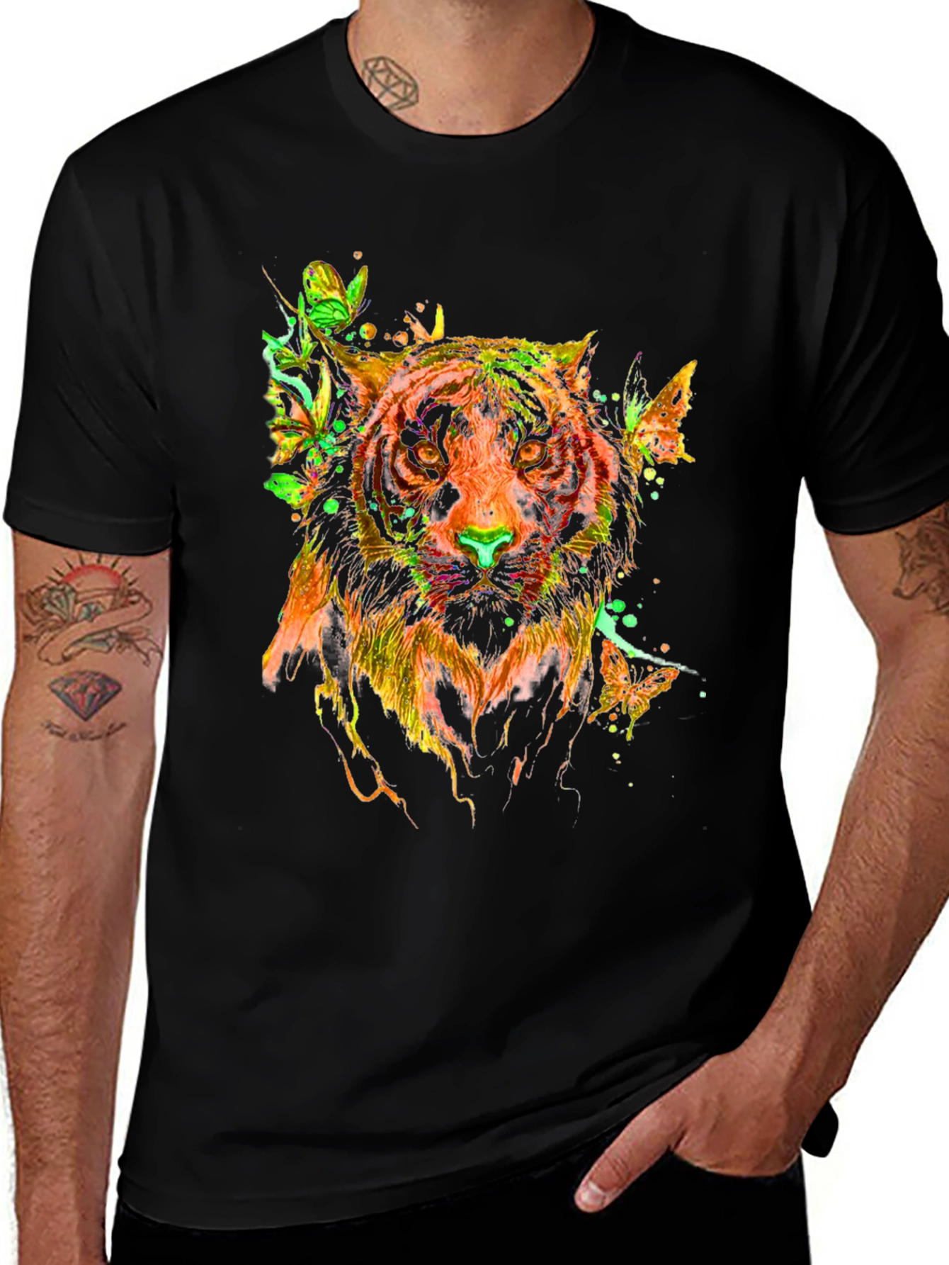 Variant 25 of Vibrant Tiger Butterfly Graphic T-Shirt - Stylish Men's Tee