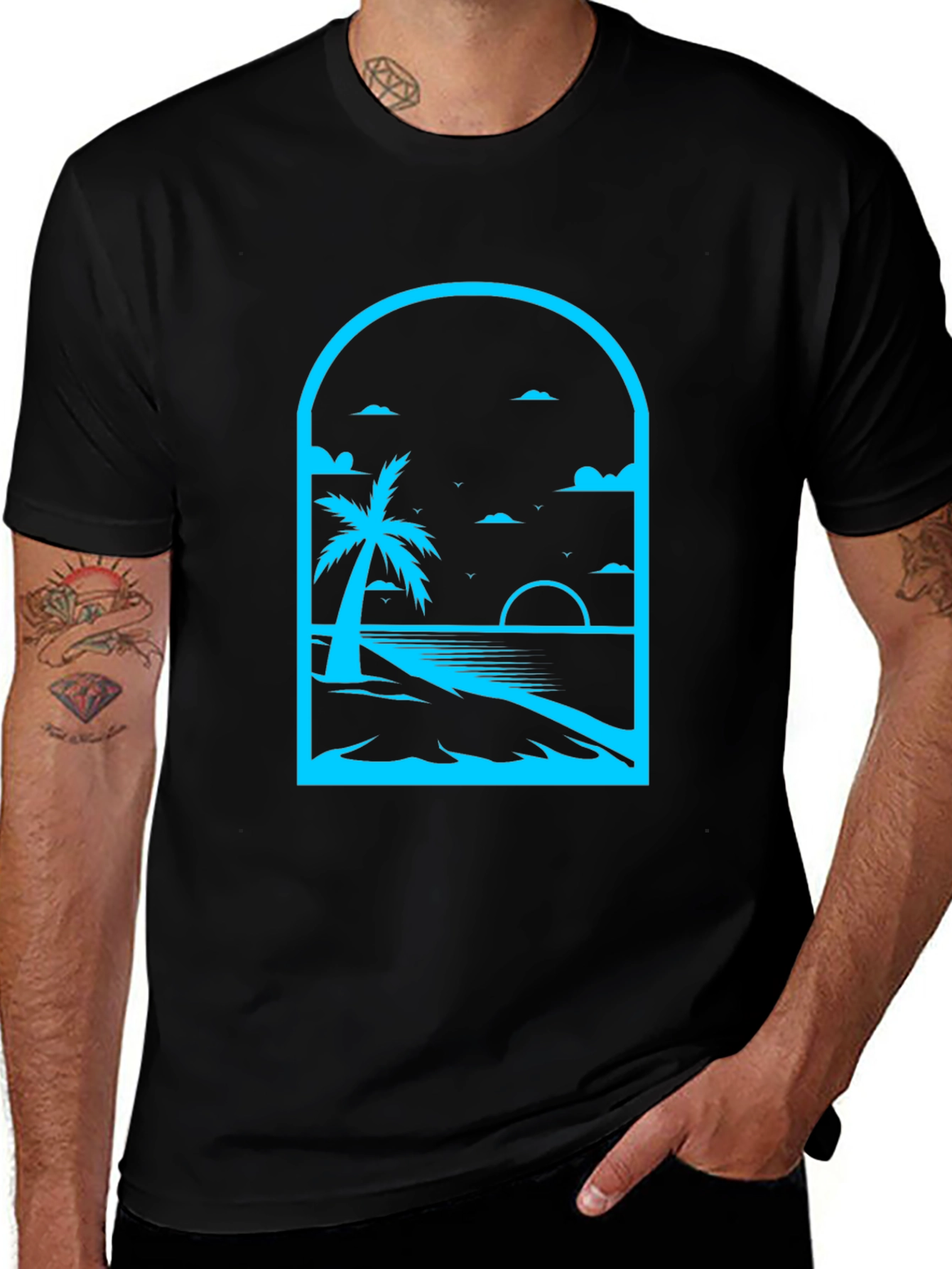Variant 30 of Palm Tree Beach Graphic Tee - Black
