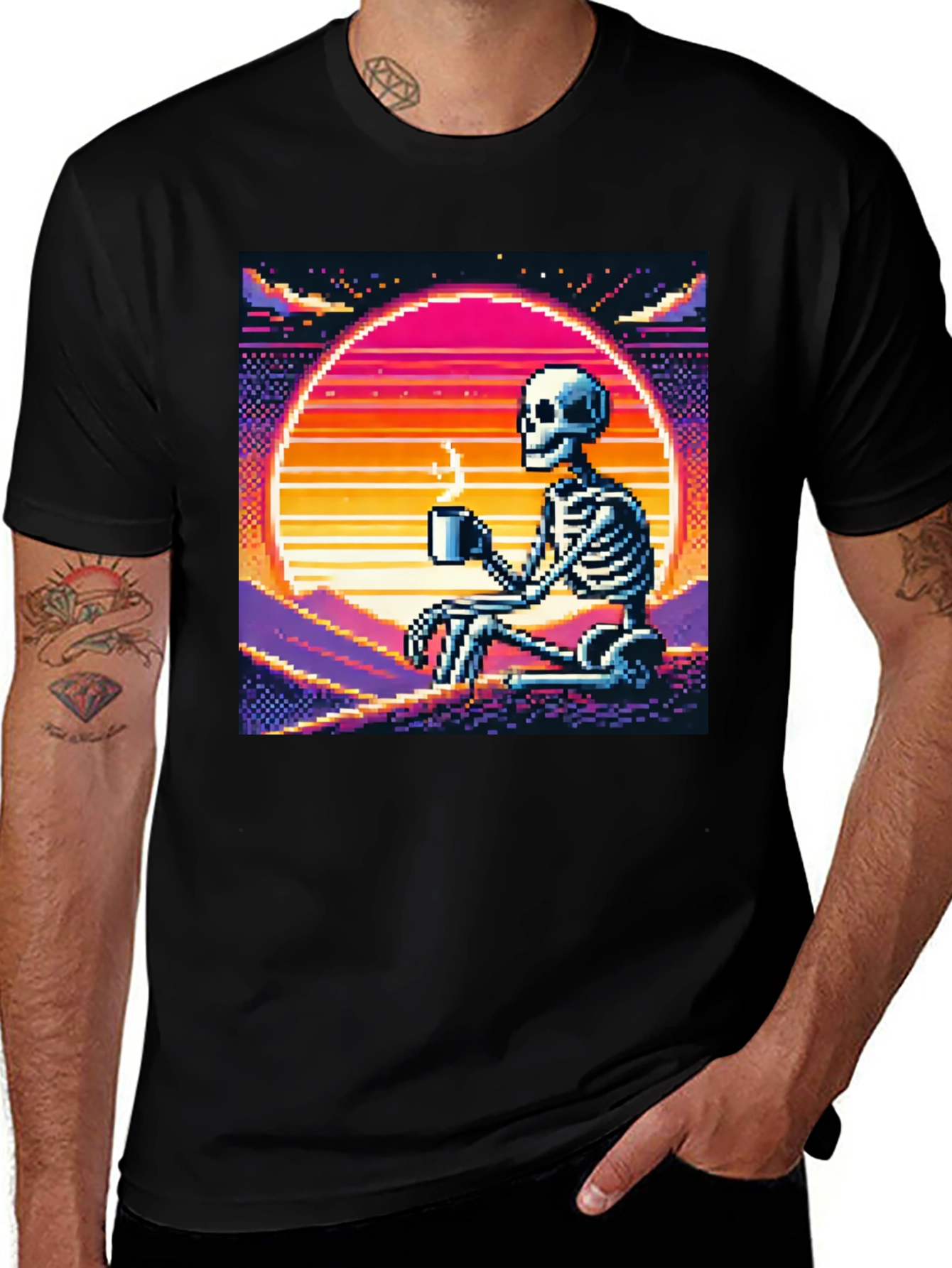 Variant 30 of Pixel Skeleton Coffee T-Shirt