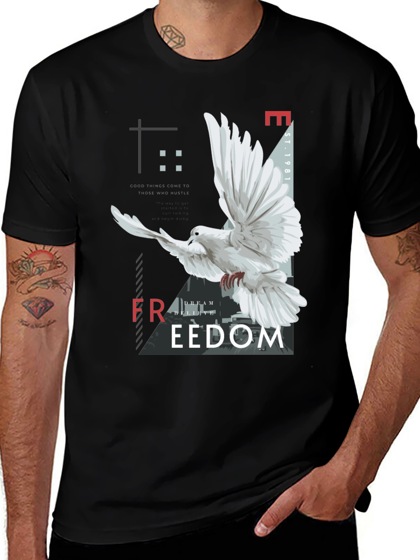 Variant 26 of Freedom Graphic Print Men's Black T-Shirt
