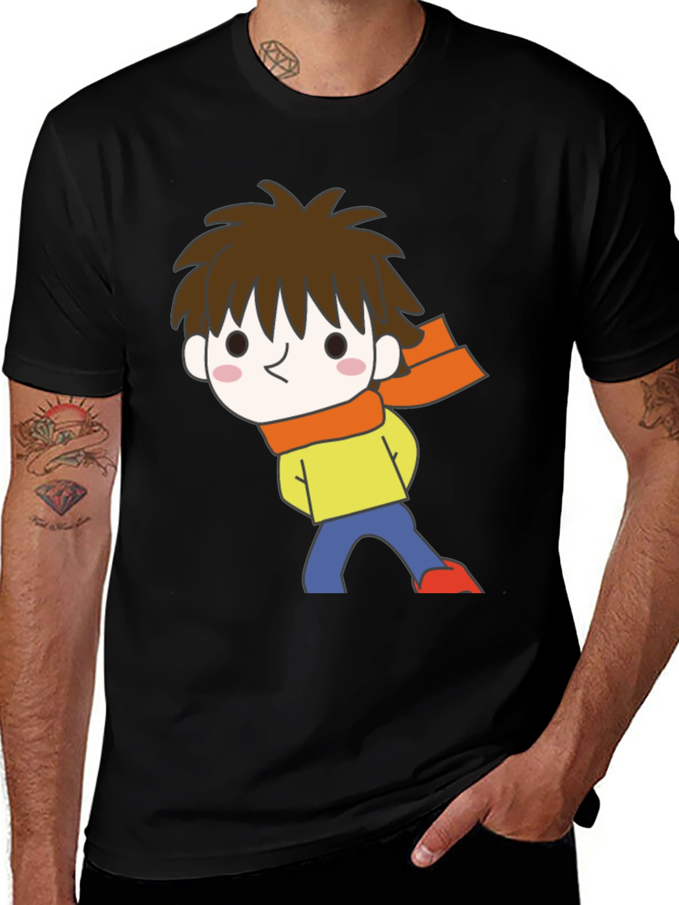 Variant 19 of Cartoon Boy Graphic Black T-Shirt