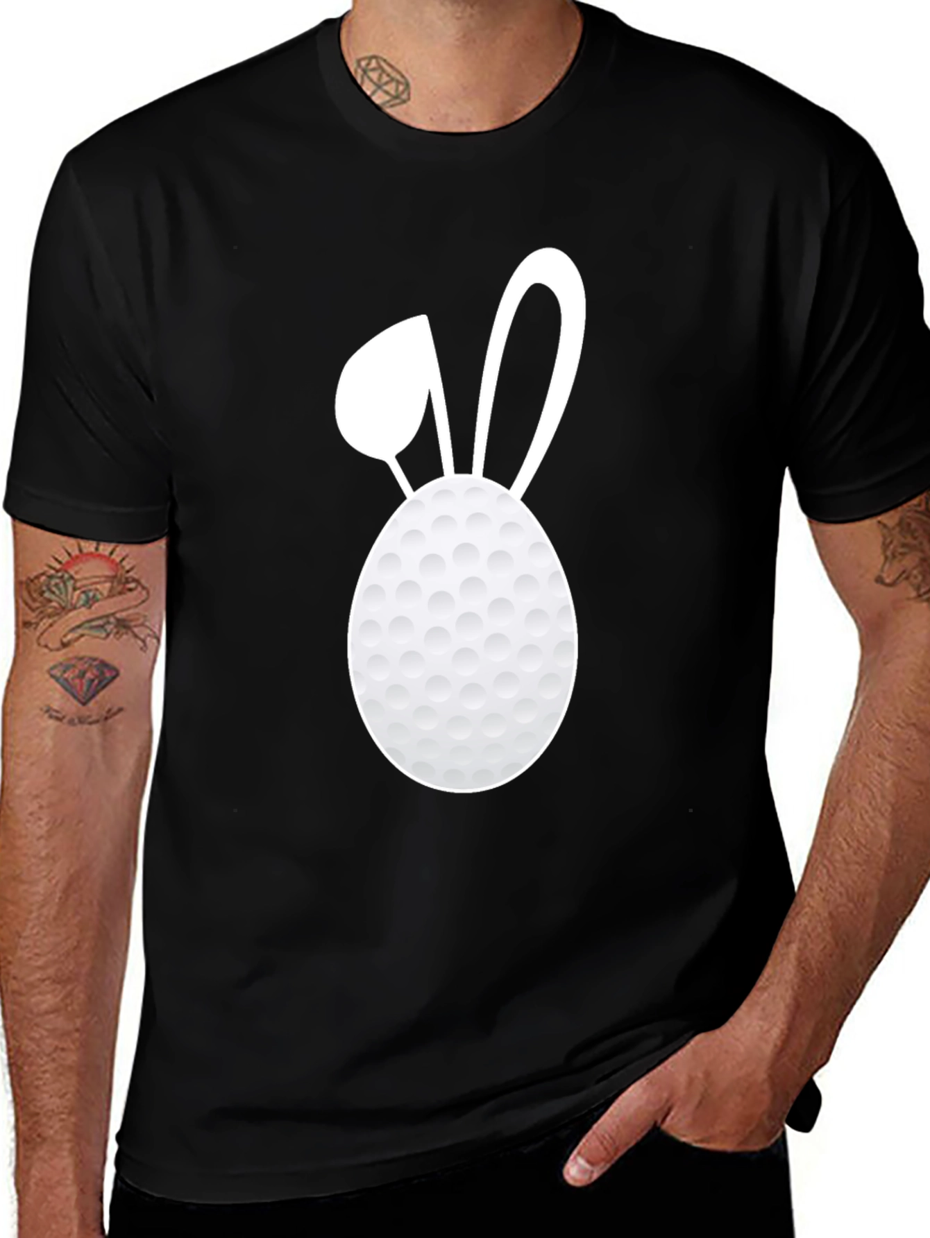 Black Golf Ball Easter Bunny Tee - Black Cotton T-Shirt main image