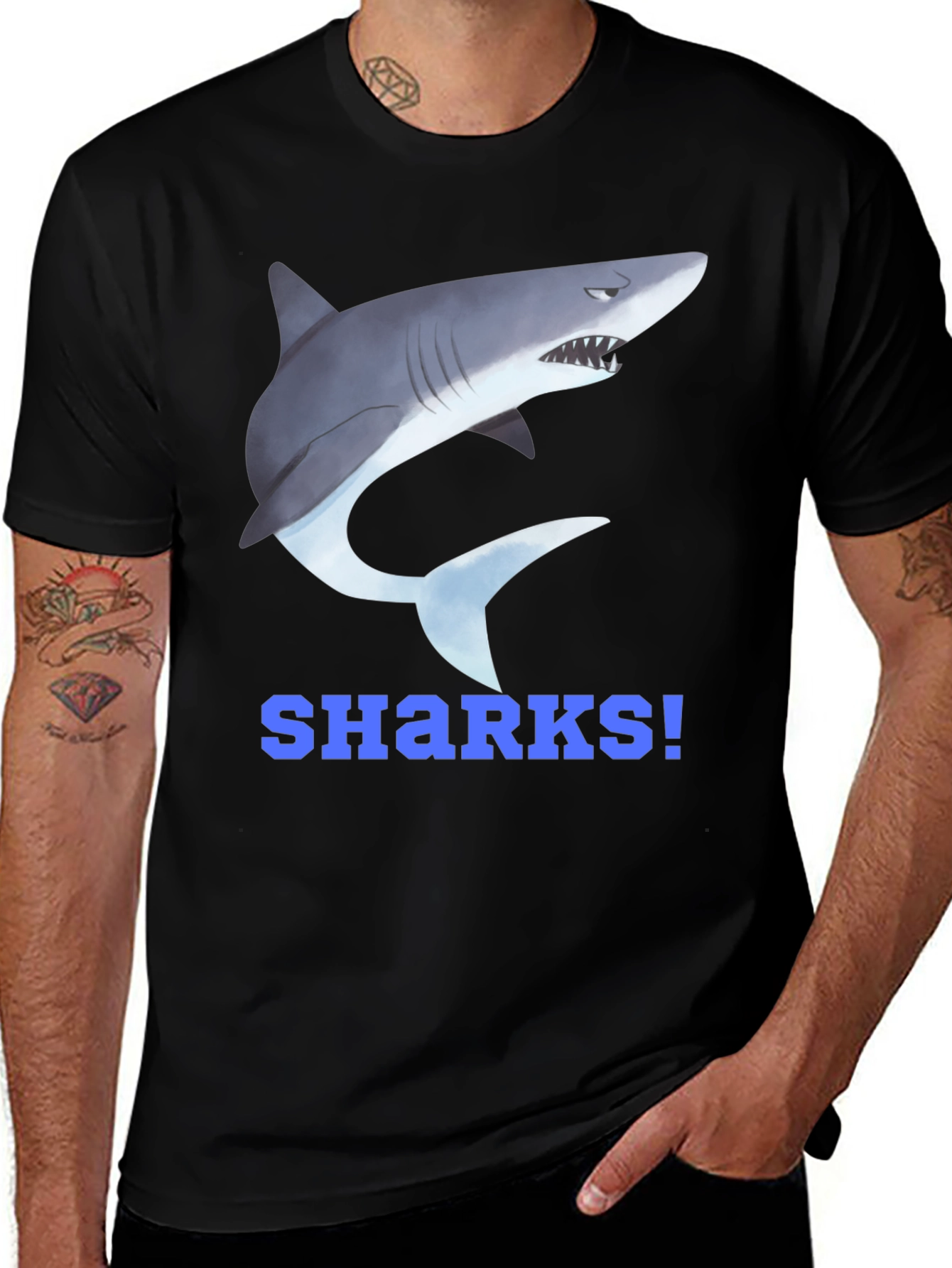 Variant 2 of Shark Graphic T-Shirt - Blue SHARKS! Design