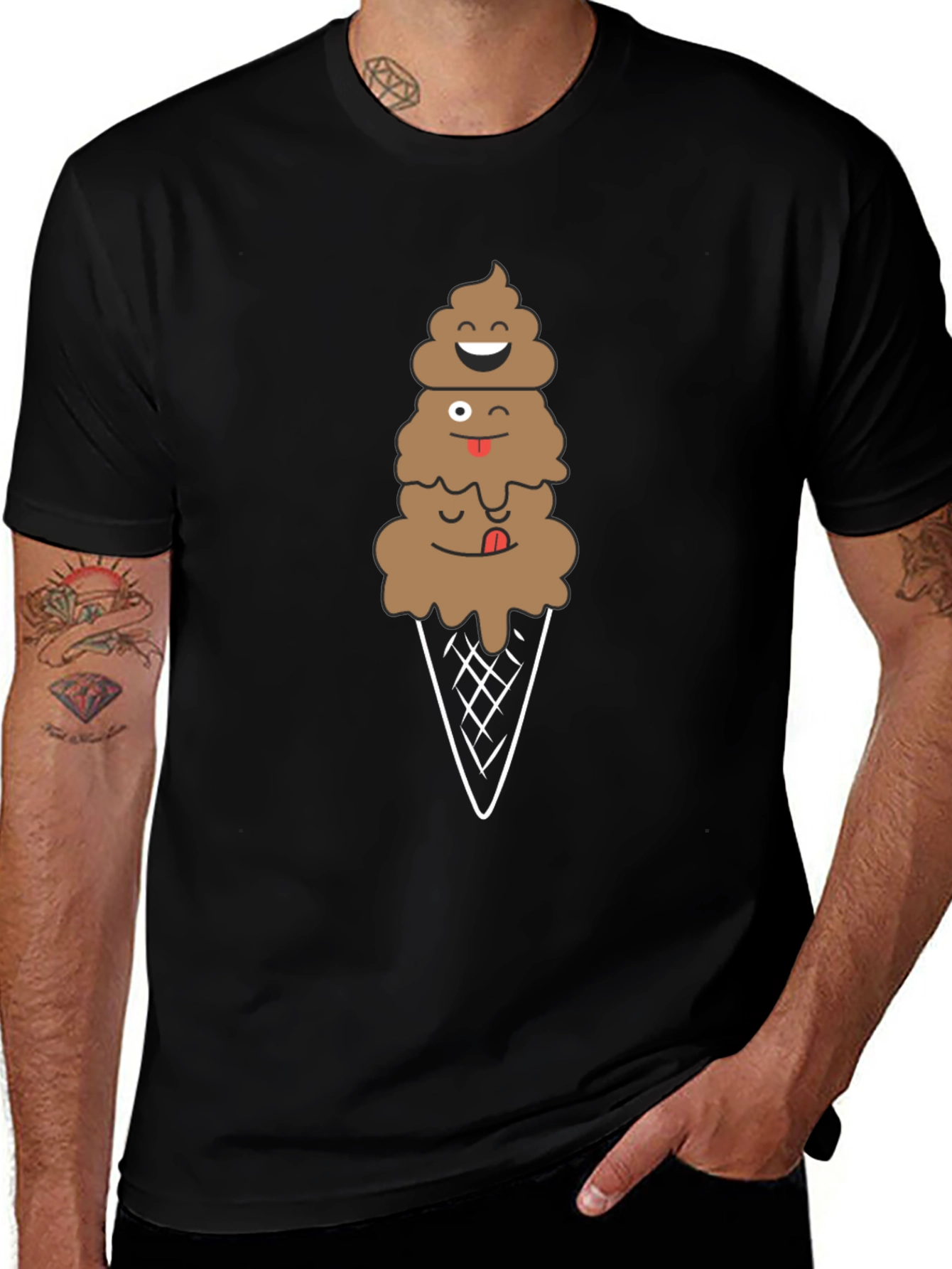 Variant 6 of Poop Emoji Ice Cream Black T-Shirt