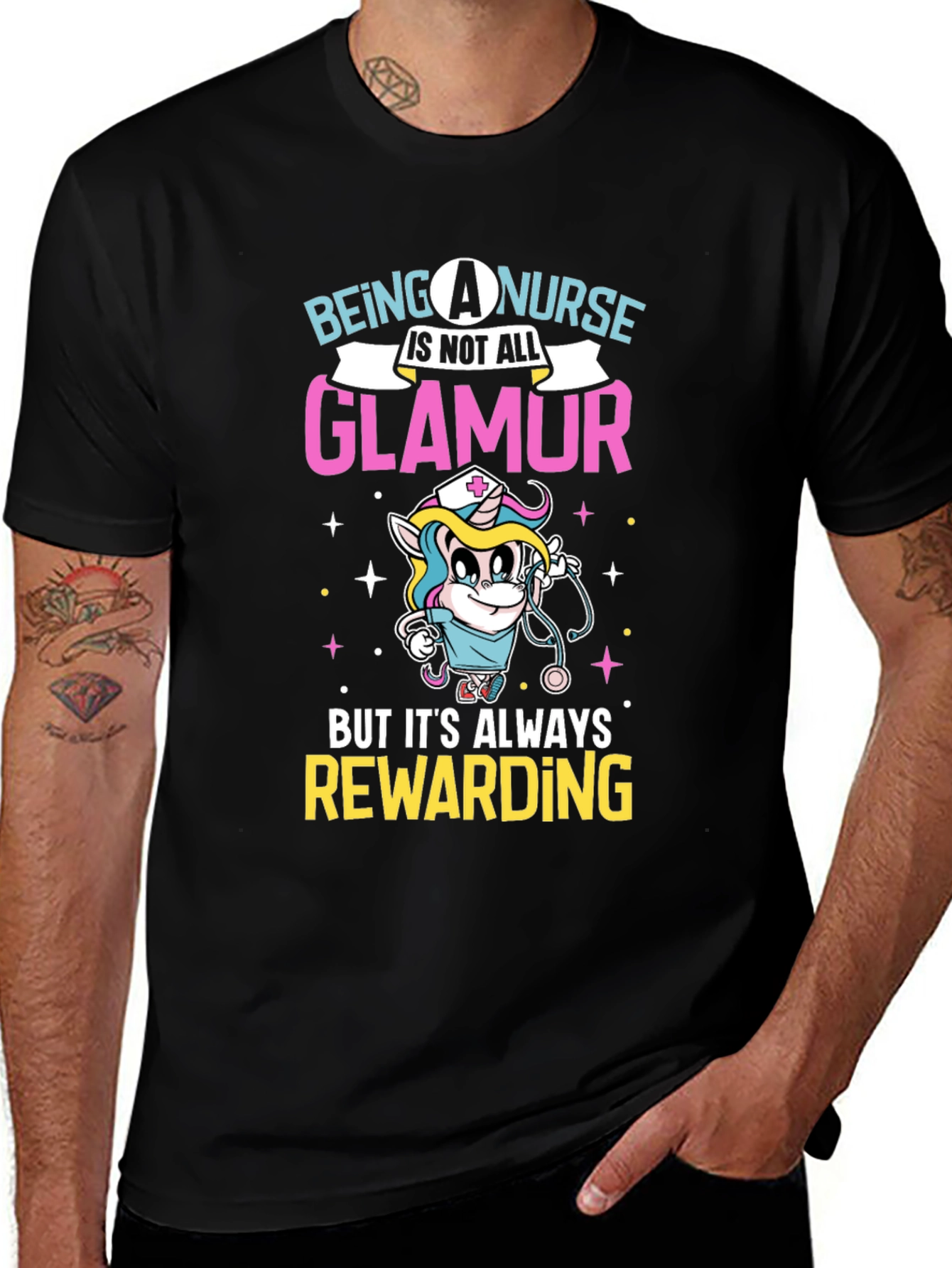 Variant 8 of Nurse Unicorn Black T-Shirt - Rewarding Glamour Tee