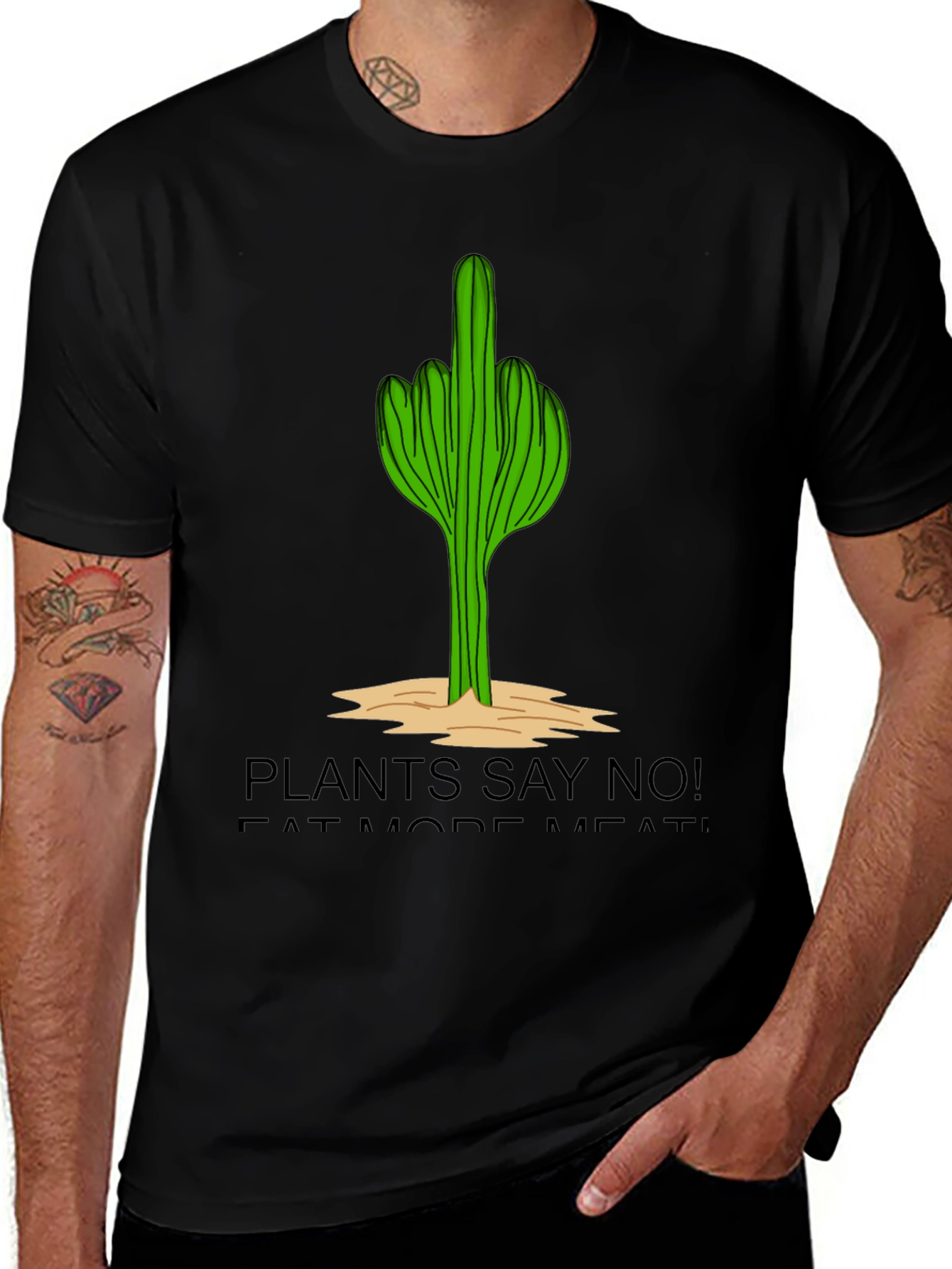 Variant 20 of Plants Say NO! T-Shirt, Eat More Meat, Rude Cactus