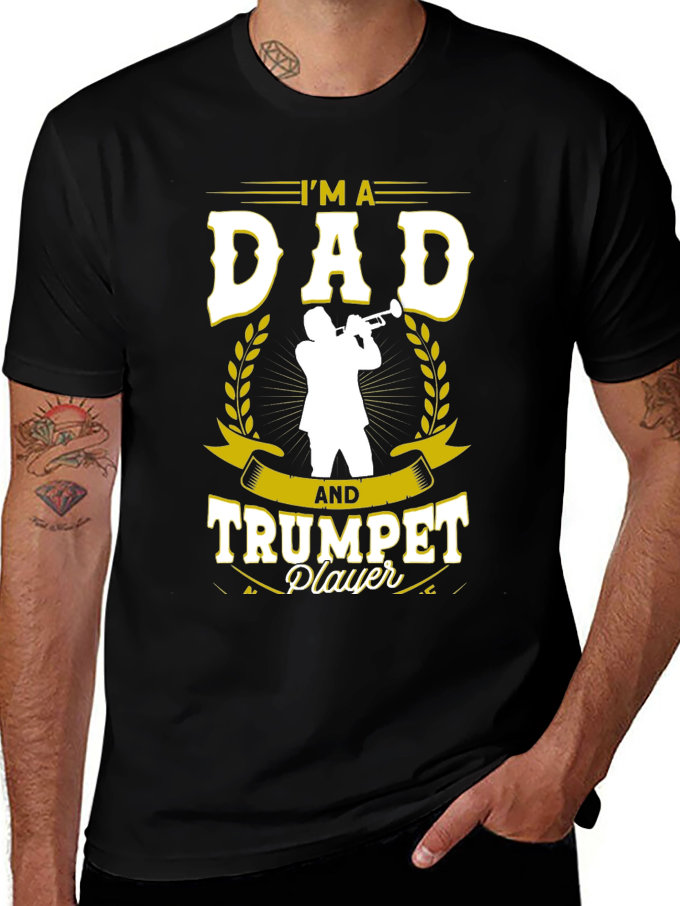 Black Dad and Trumpet Player Black T-Shirt main image