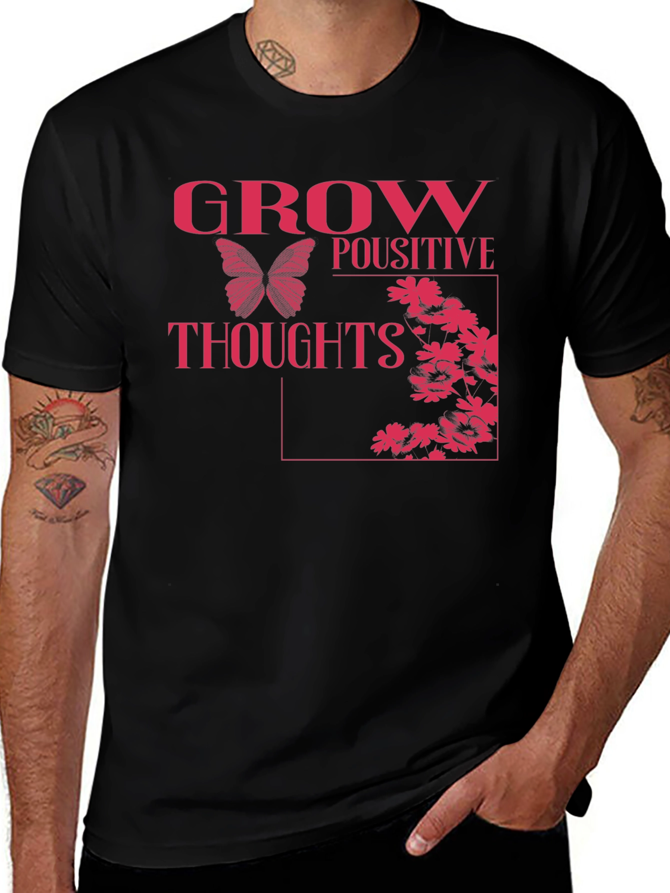 Variant 16 of Grow Positive Thoughts Tee - Black