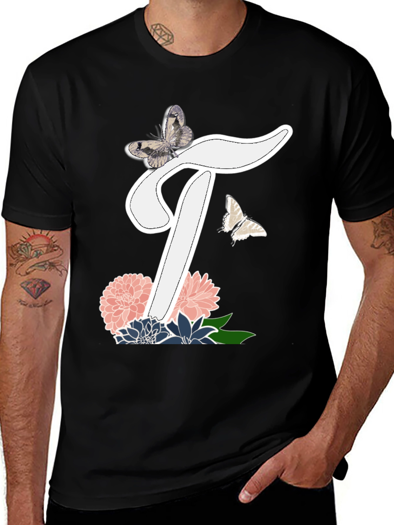 Variant 4 of Butterfly Letter T Floral T-Shirt
