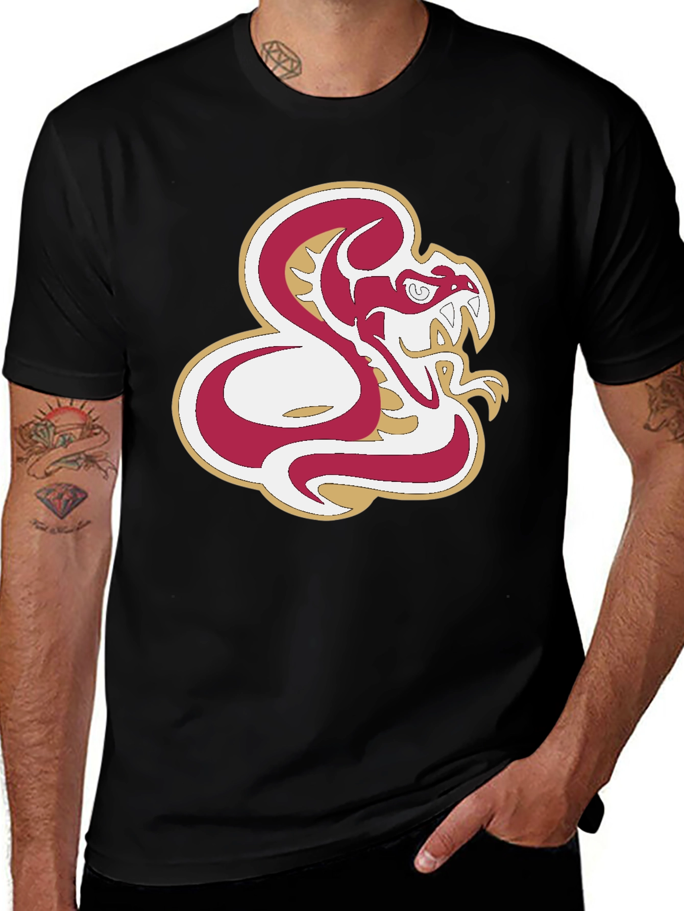 Variant 9 of Bold Snake Graphic Tee - Black Cotton Comfort