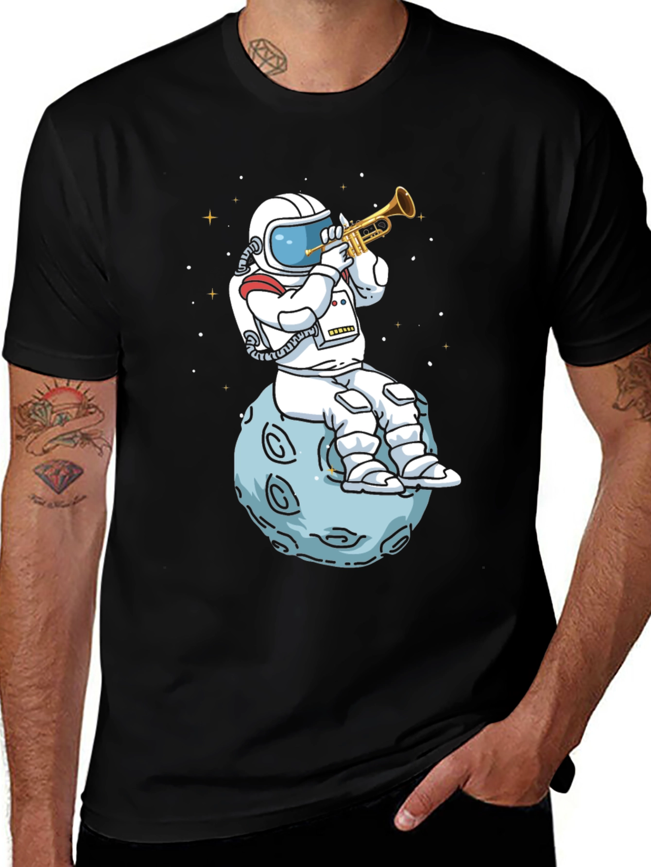 Variant 17 of Astronaut Trumpet Moon Black T-Shirt