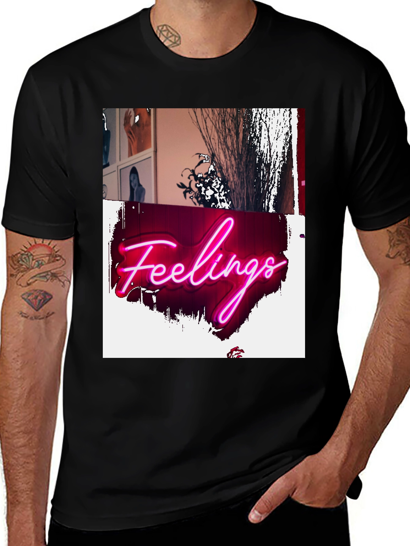 Variant 28 of Feelings Neon Sign Graphic Black T-Shirt