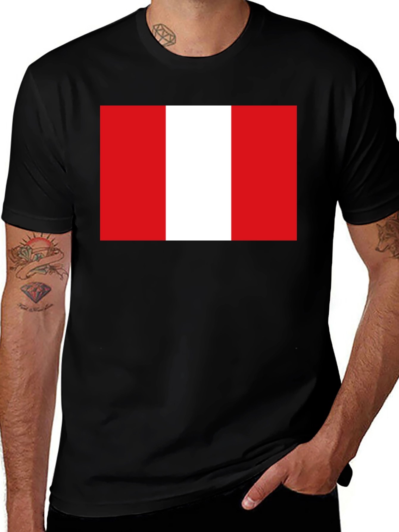 Variant 14 of Peru Flag T-Shirt - Black Cotton Tee