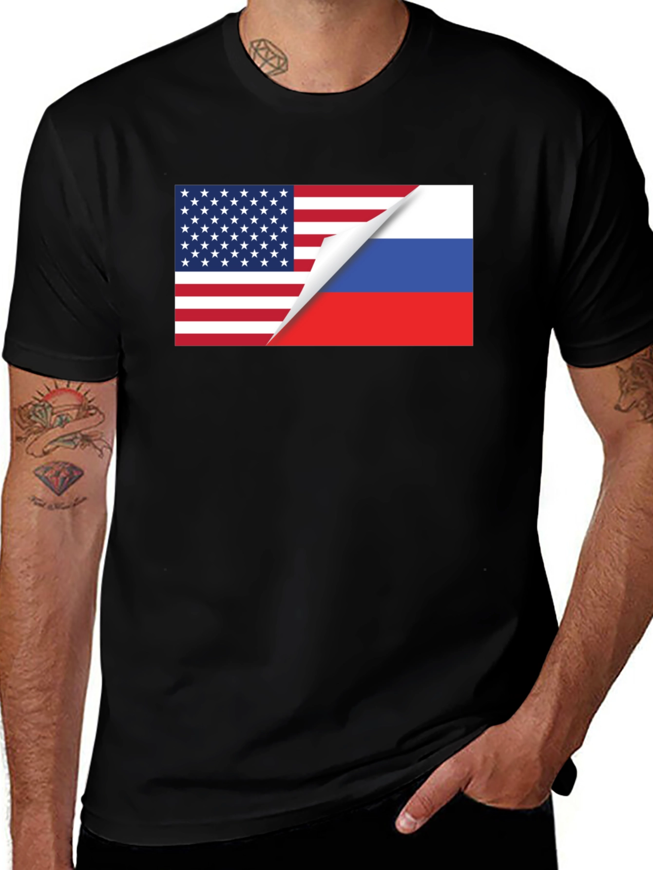 USA & Russia Flag T-Shirt - Patriotic Design