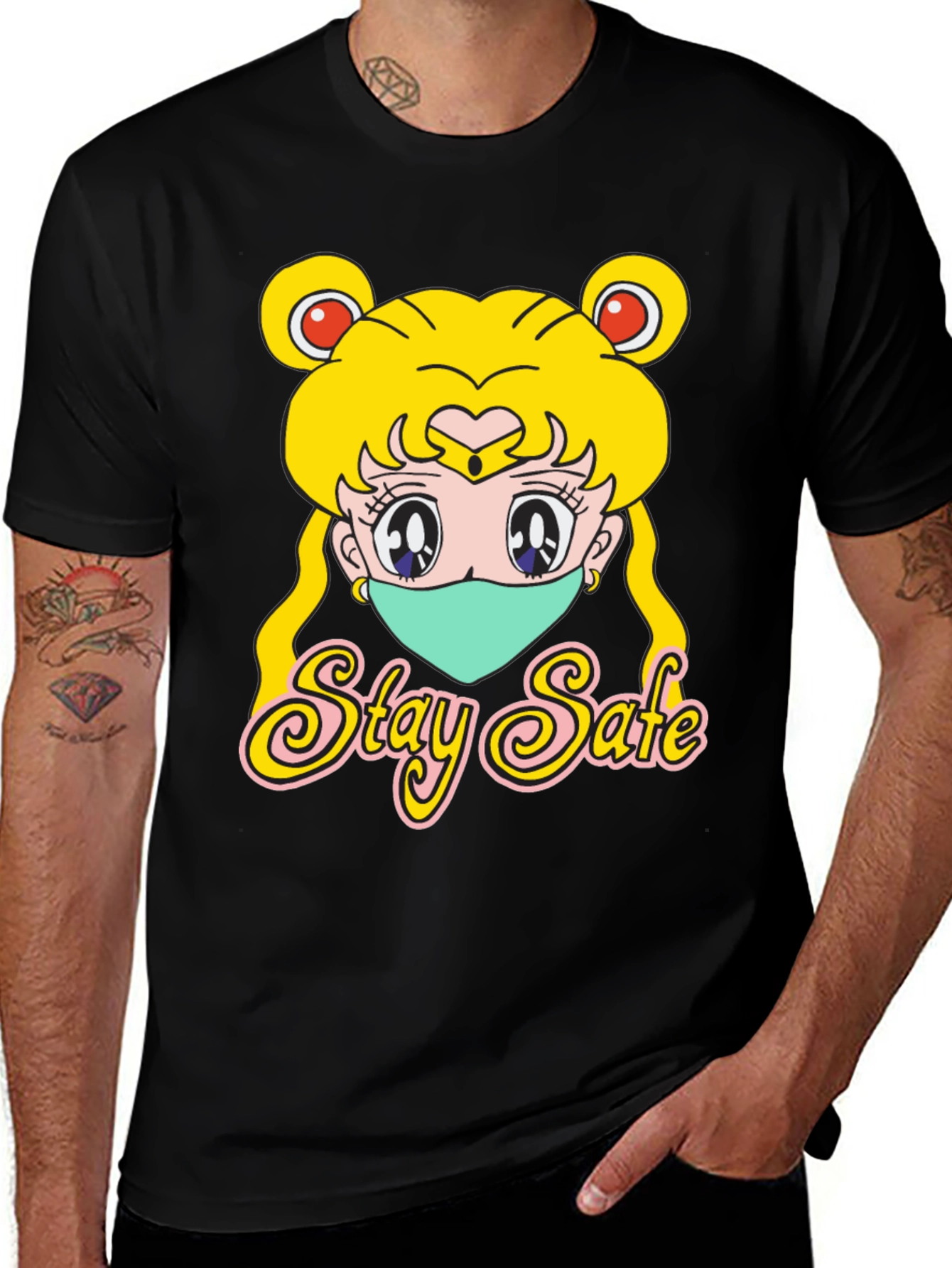 Sailor Moon Stay Safe Black T-Shirt
