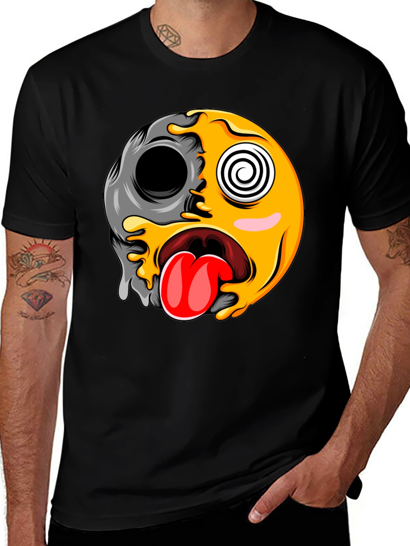 Variant 22 of Funny Emoji Graphic Print Black T-Shirt