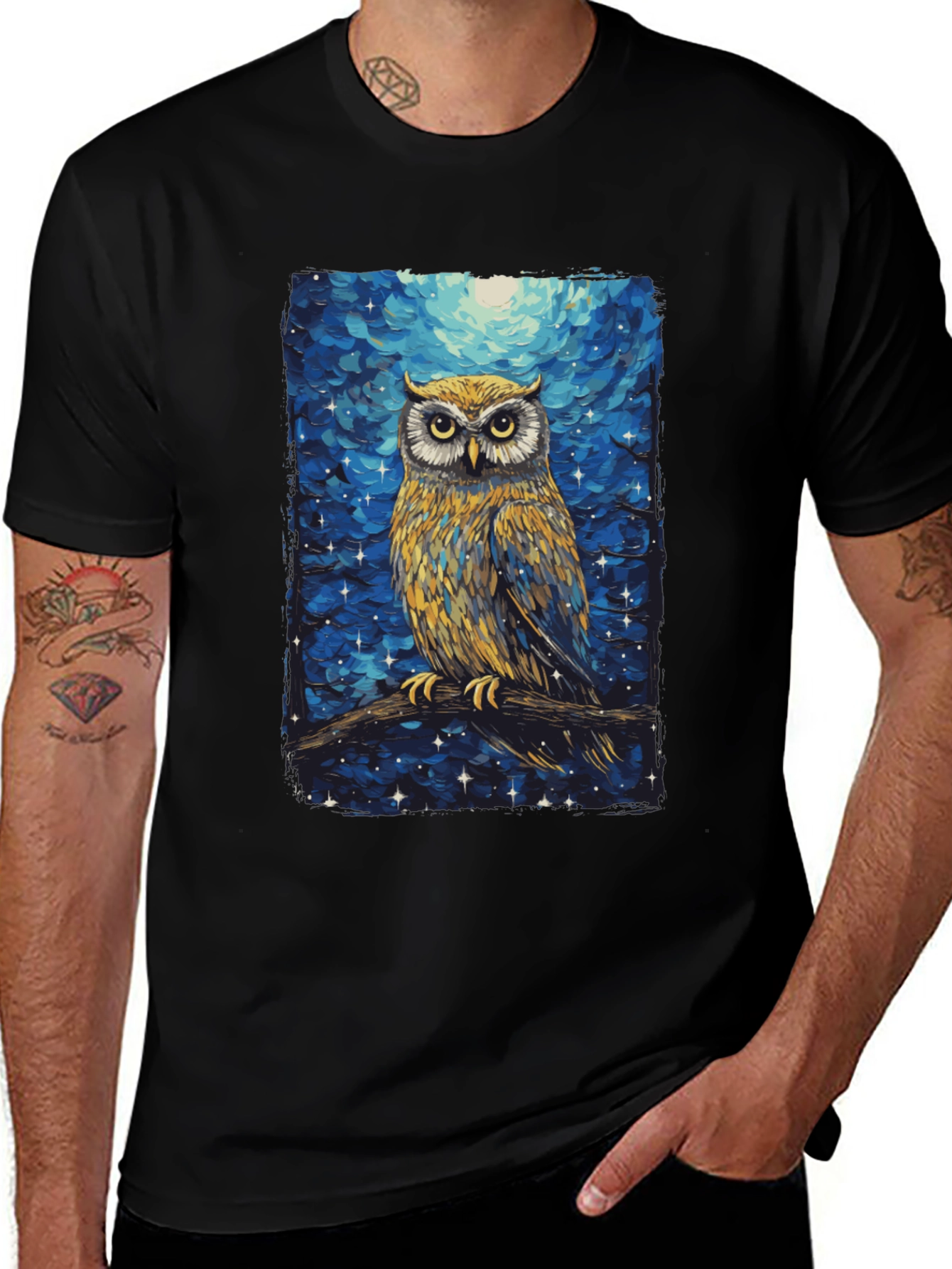 Variant 20 of Owl Stargazing T-Shirt - Night Sky Design