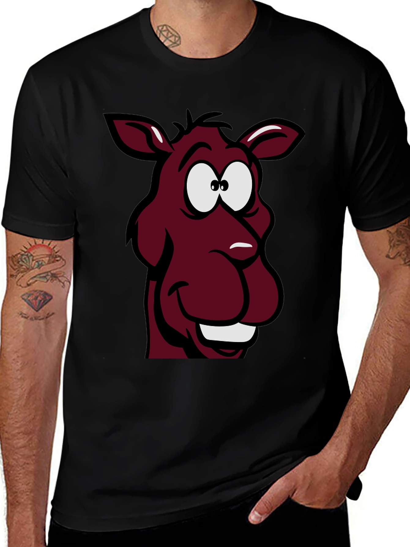 Cartoon Donkey Graphic Tee - Unisex Black T-Shirt