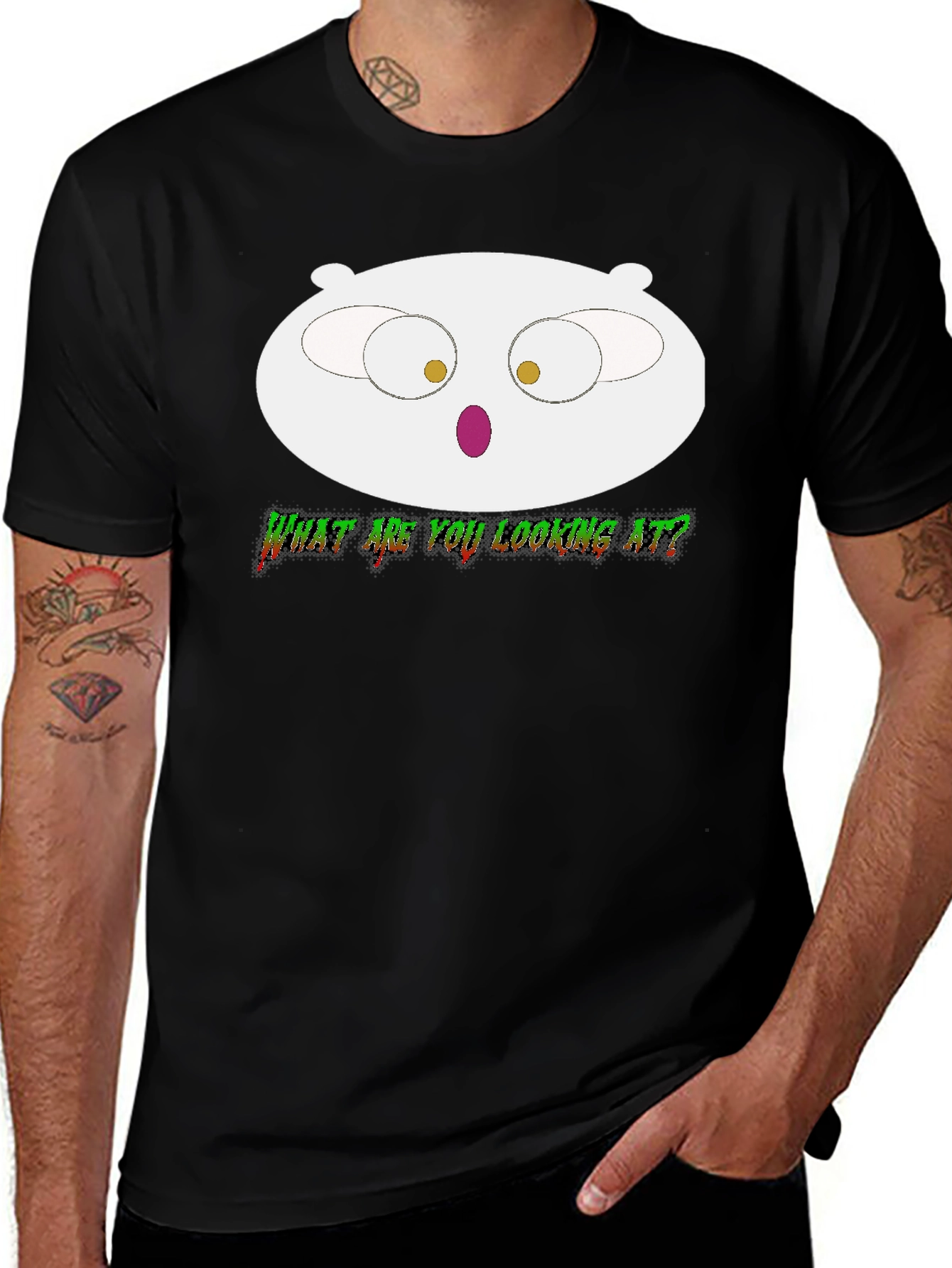 Variant 12 of Stewie Griffin Inspired "What Are You Looking At" Black T-Shirt