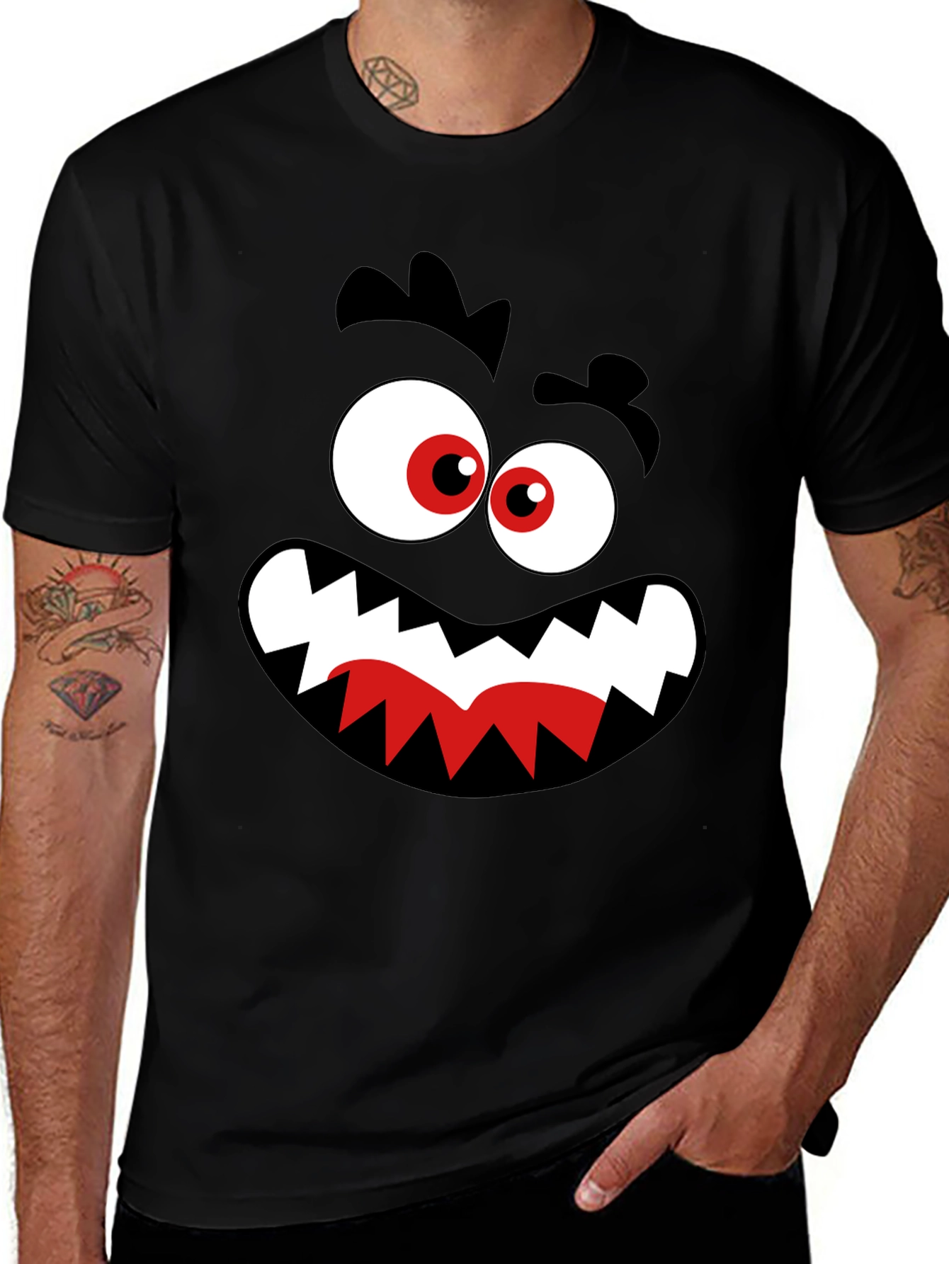 Variant 7 of Monster Face Graphic Tee - Fun Black T-Shirt