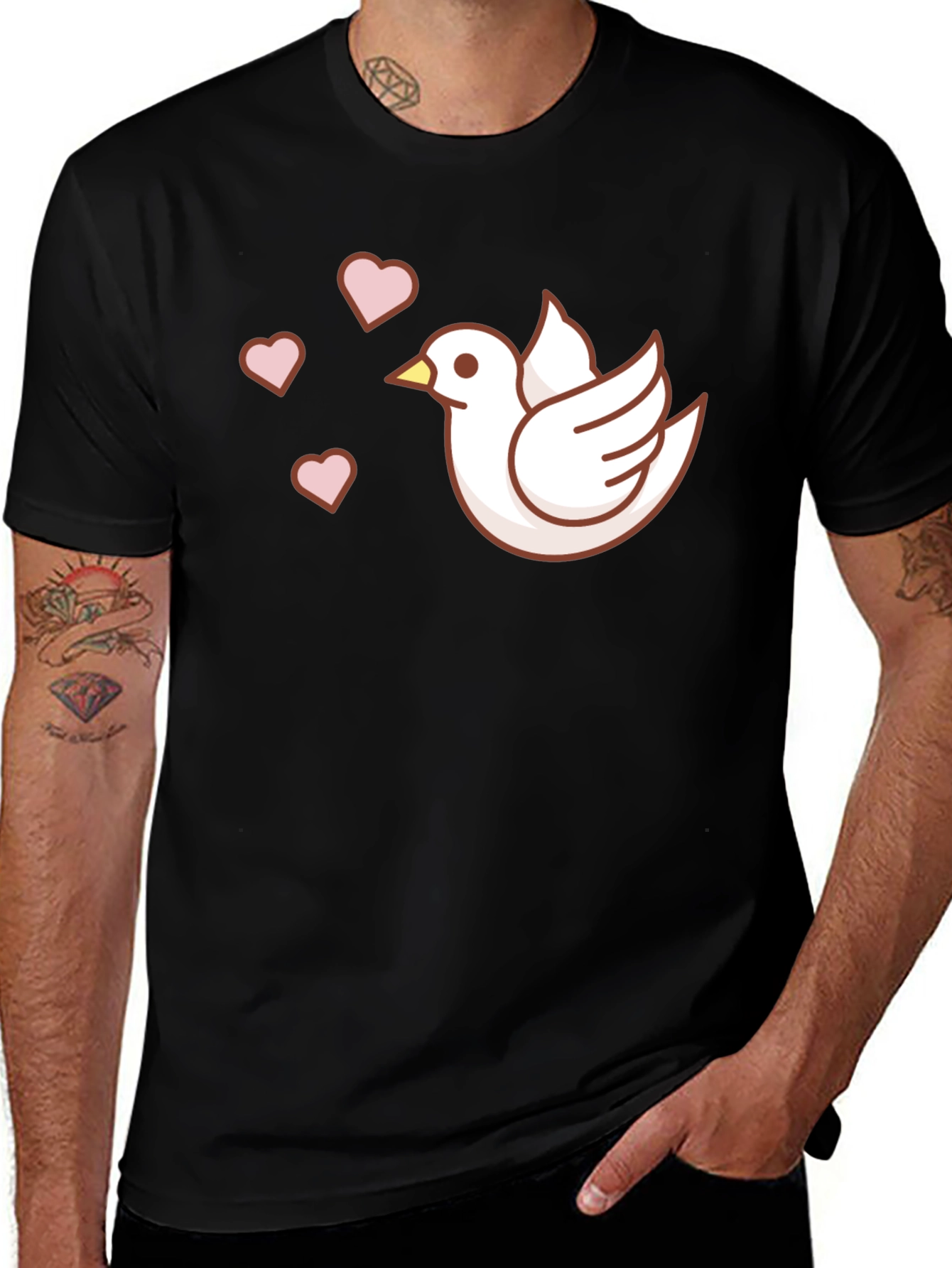 Variant 29 of Dove with Hearts Graphic T-Shirt - Black
