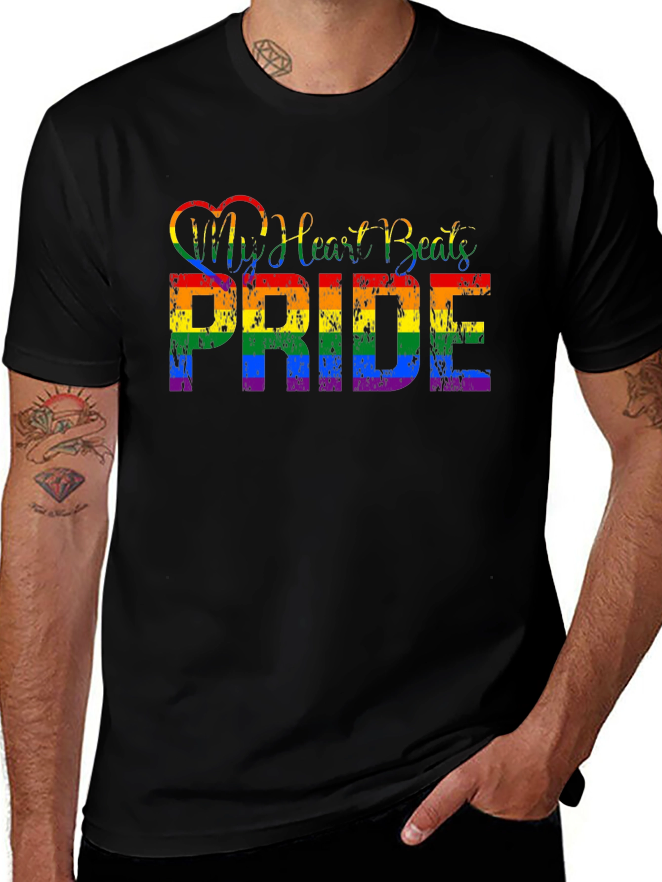 Pride Rainbow Heartbeat Graphic Tee