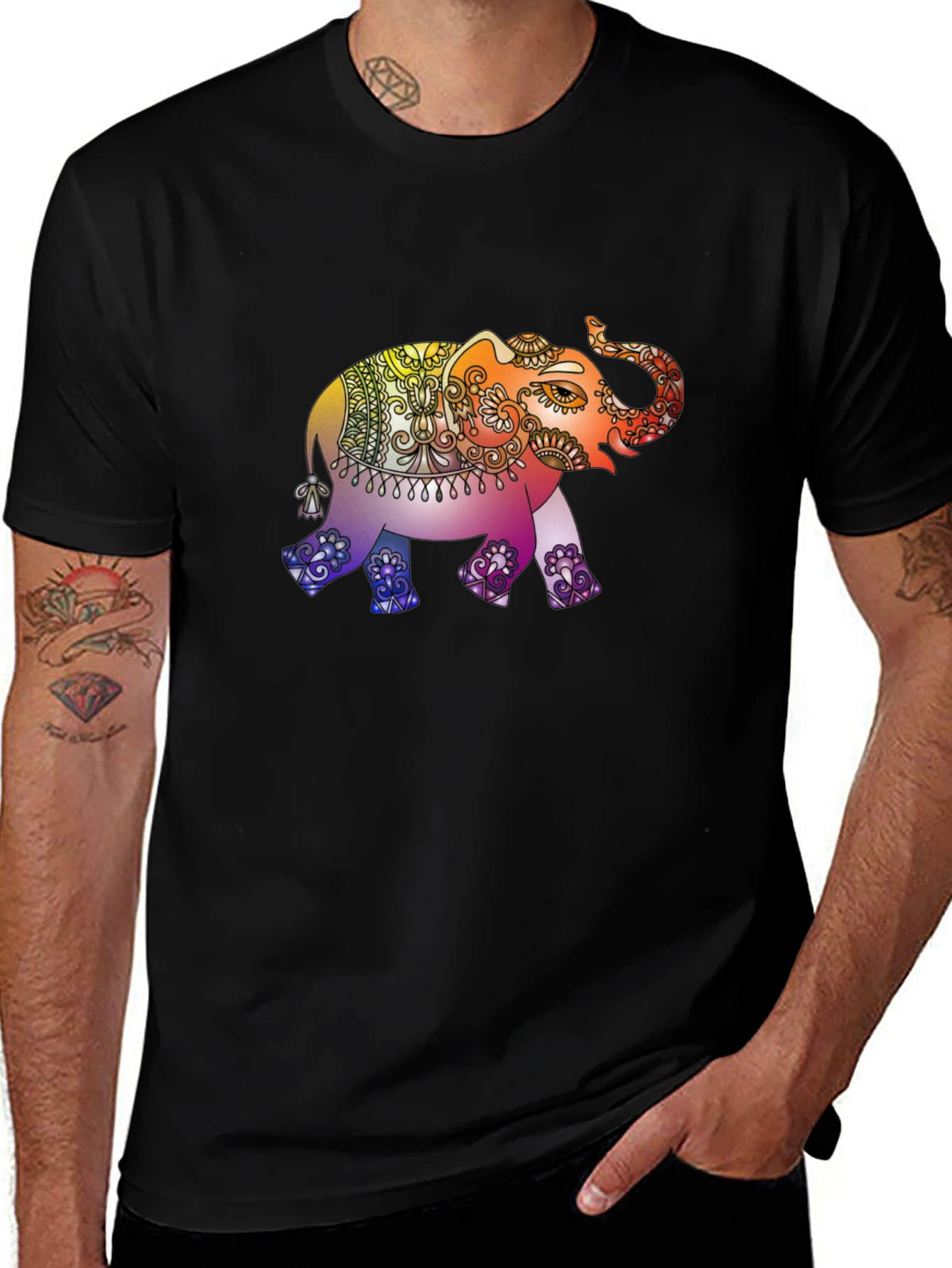 Variant 11 of Elephant Mandala Graphic Tee - Men's Black T-Shirt