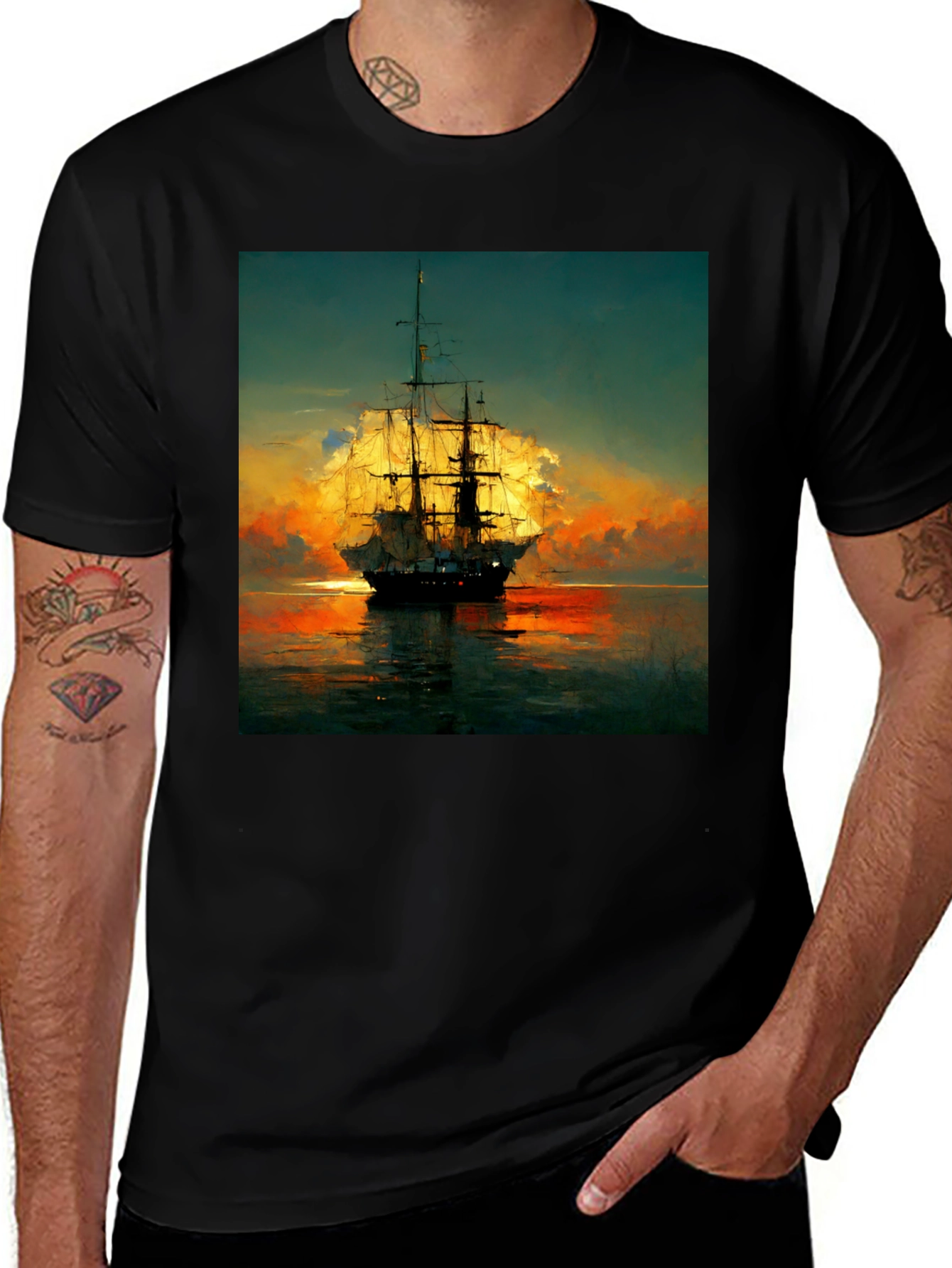 Variant 18 of Sailing Ship Sunset T-Shirt - Artistic Sea Adventure