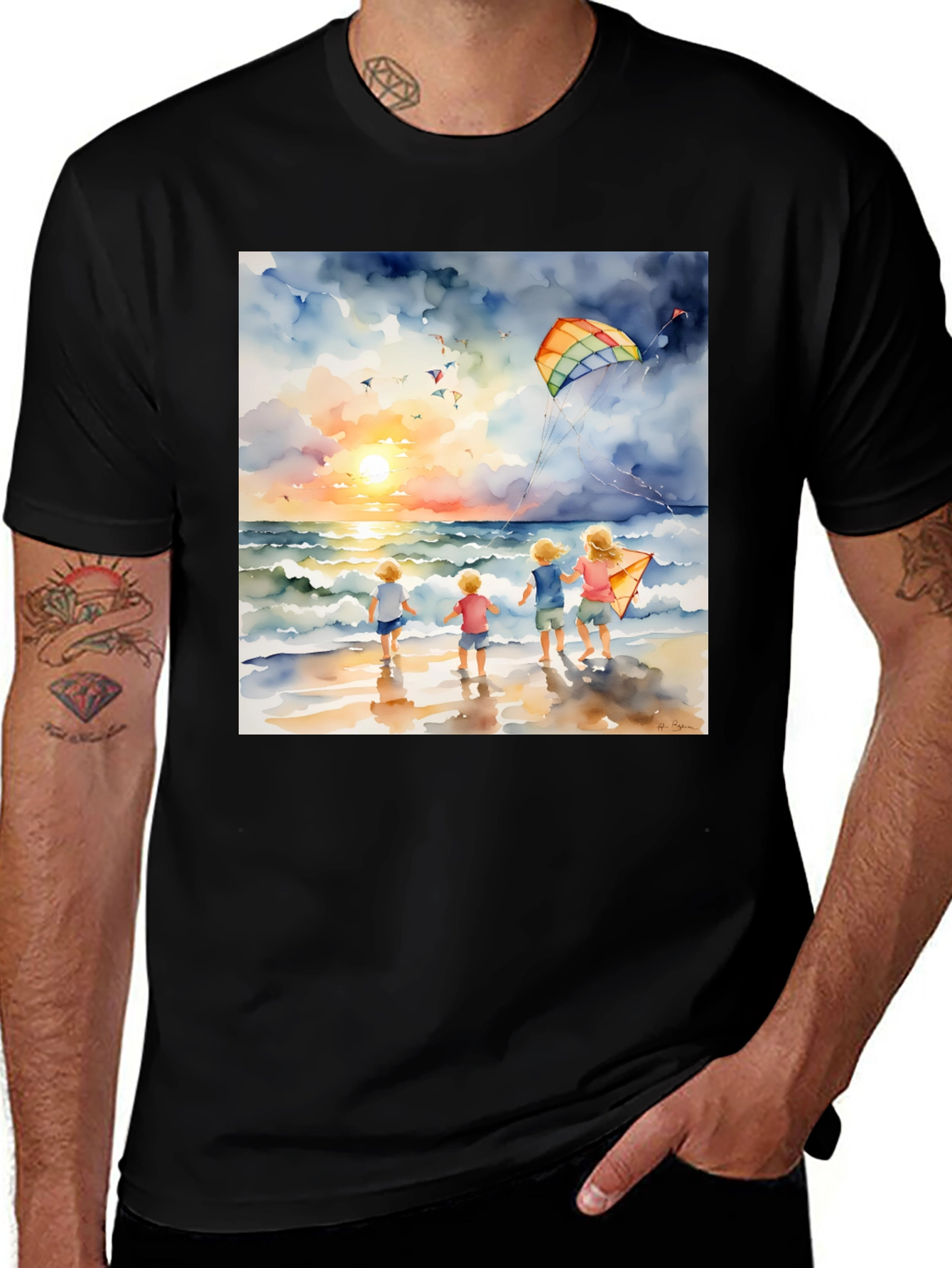 Variant 2 of Beach Kite T-Shirt - Watercolor Kids