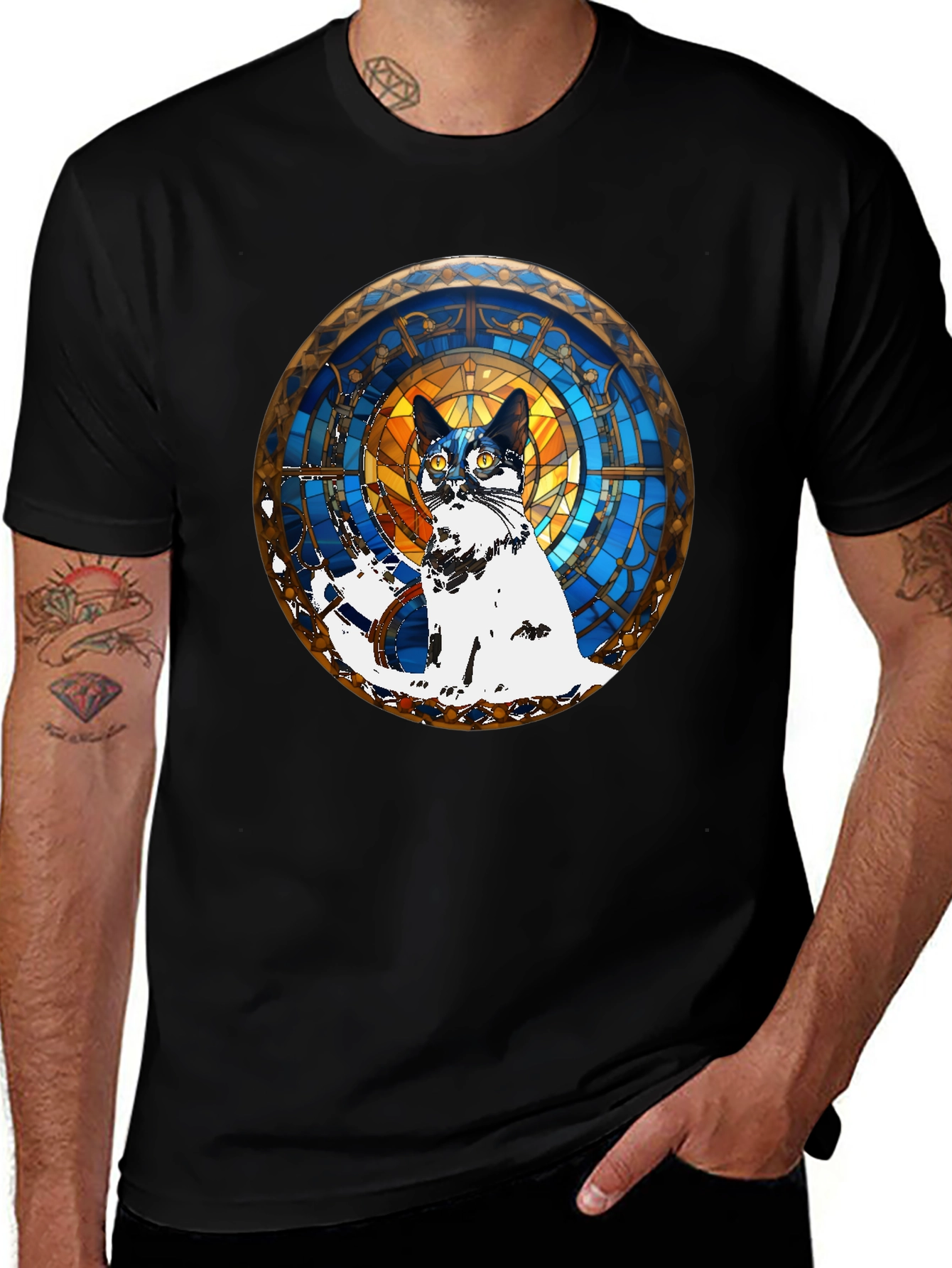 Variant 18 of Cat Stained Glass T-Shirt - Unique Design