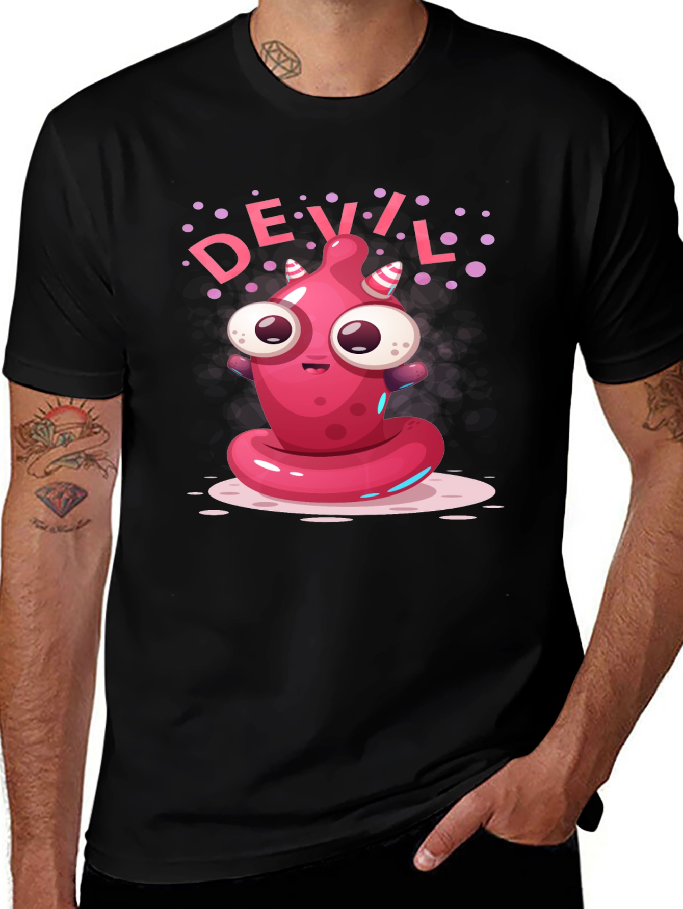 Variant 27 of Devil Cartoon Graphic Black T-Shirt