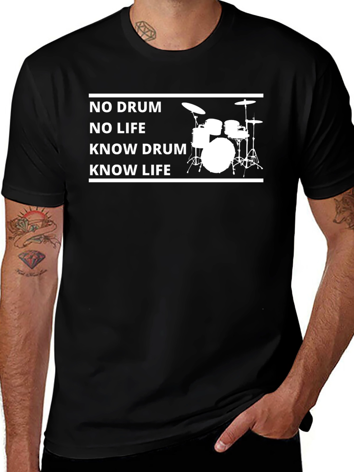 Variant 30 of Drummer Tee: No Drum, No Life - Black Cotton T-Shirt