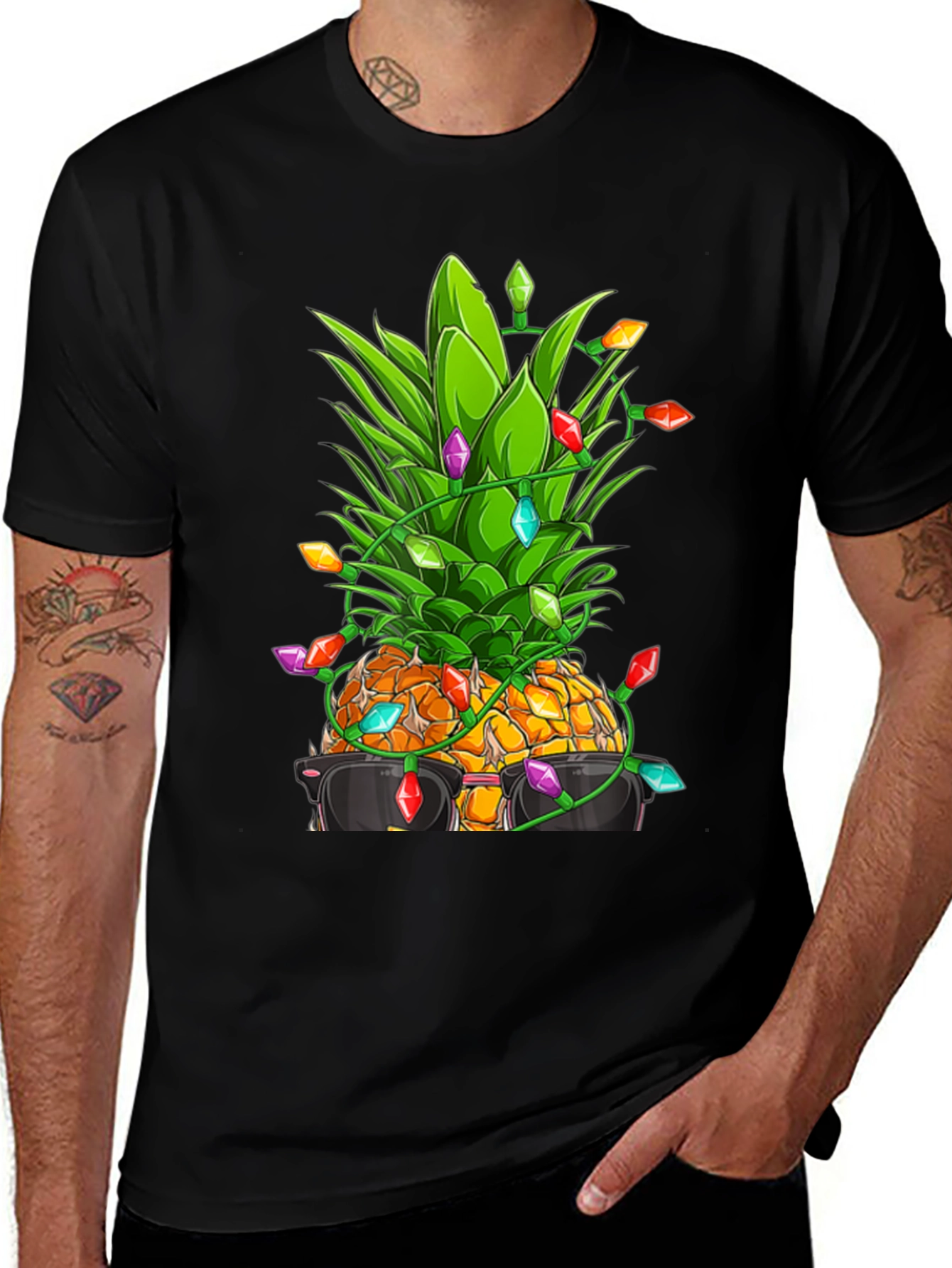 Variant 23 of Cool Pineapple with Lights Black T-Shirt