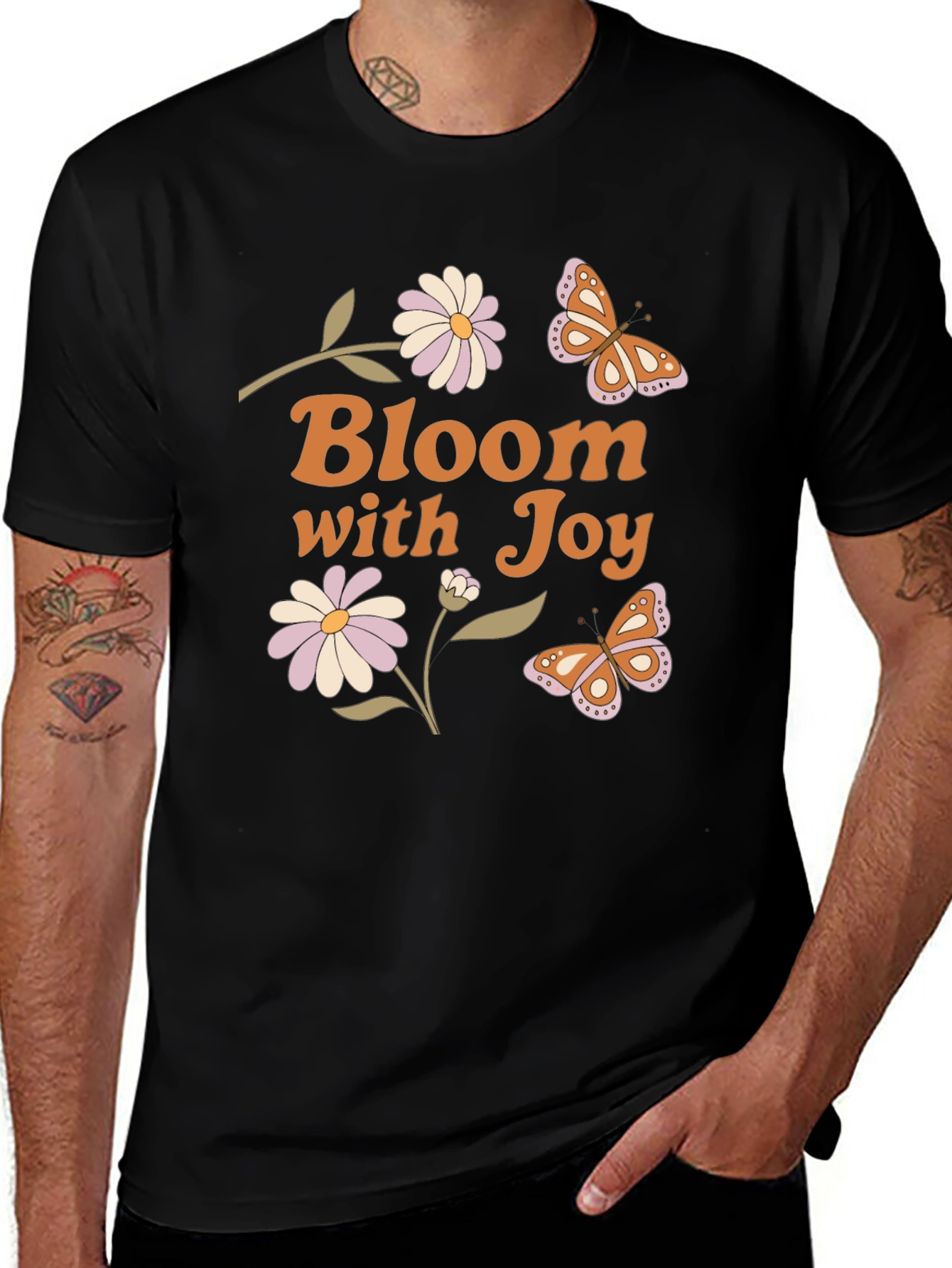 Variant 14 of Bloom with Joy Graphic Tee - Black Cotton T-Shirt