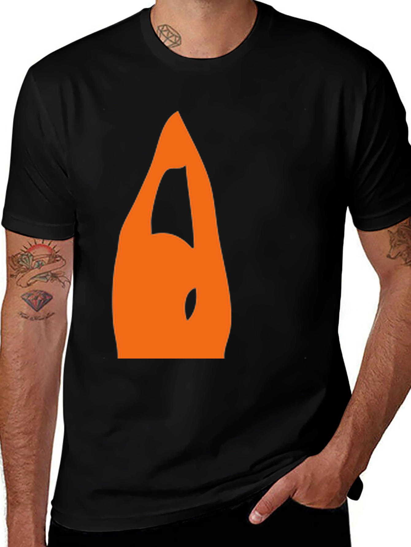 Variant 18 of Men's Black T-Shirt with Orange Abstract Design