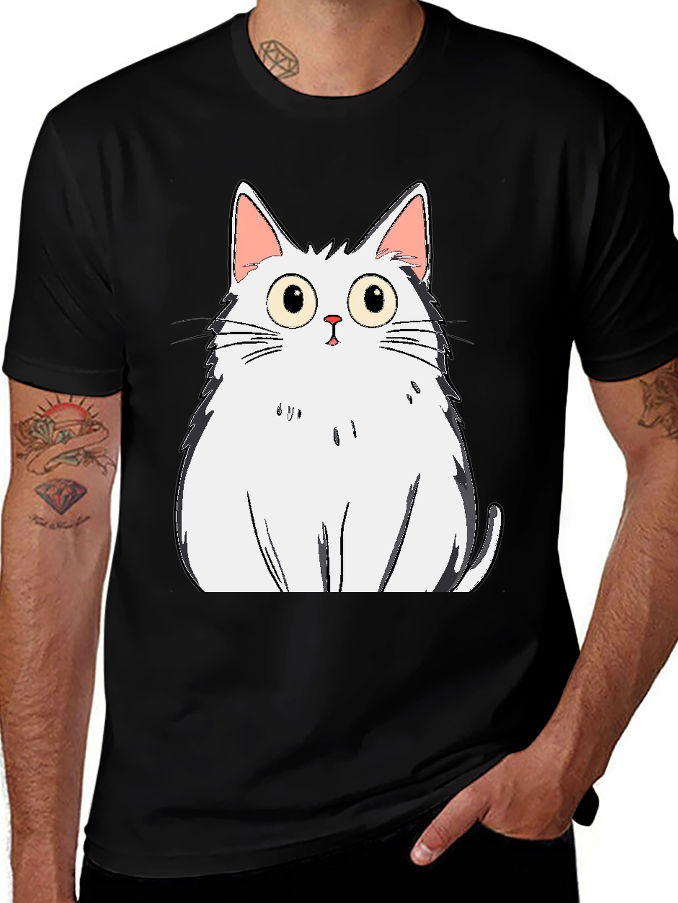 Variant 28 of Cartoon Cat Graphic Tee - Black