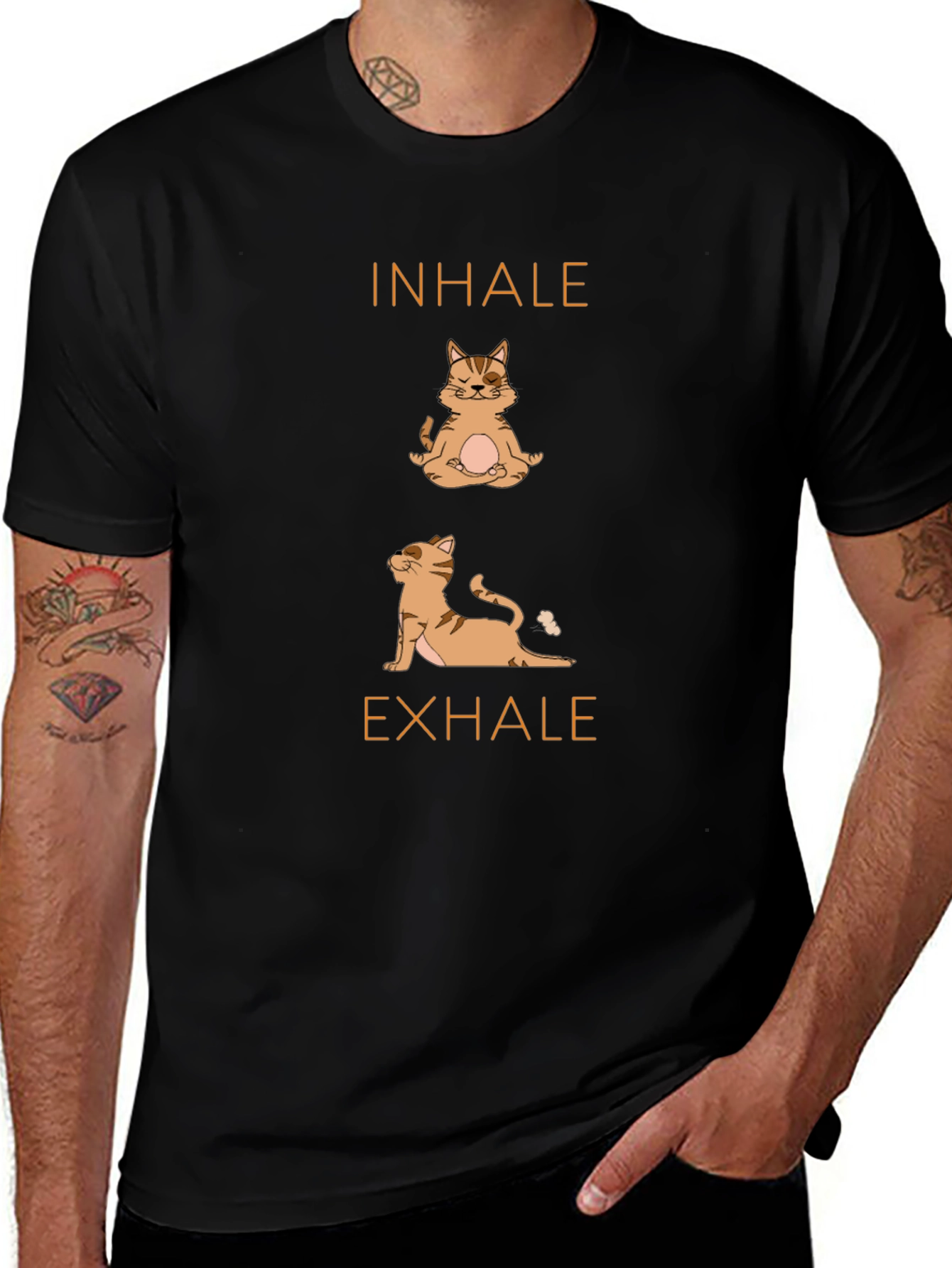 Inhale Exhale Yoga Cat Graphic T-Shirt